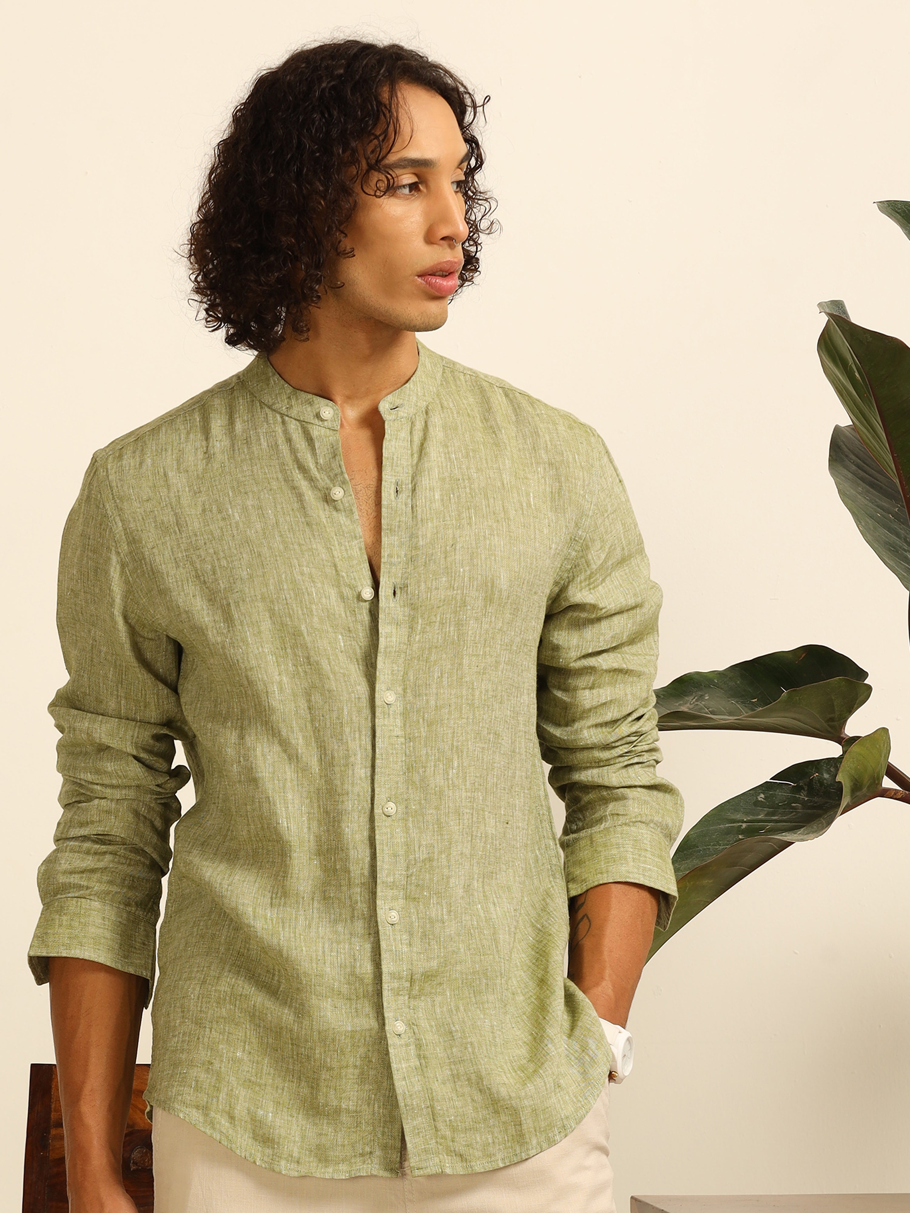 Sage essence 55% linen shirt