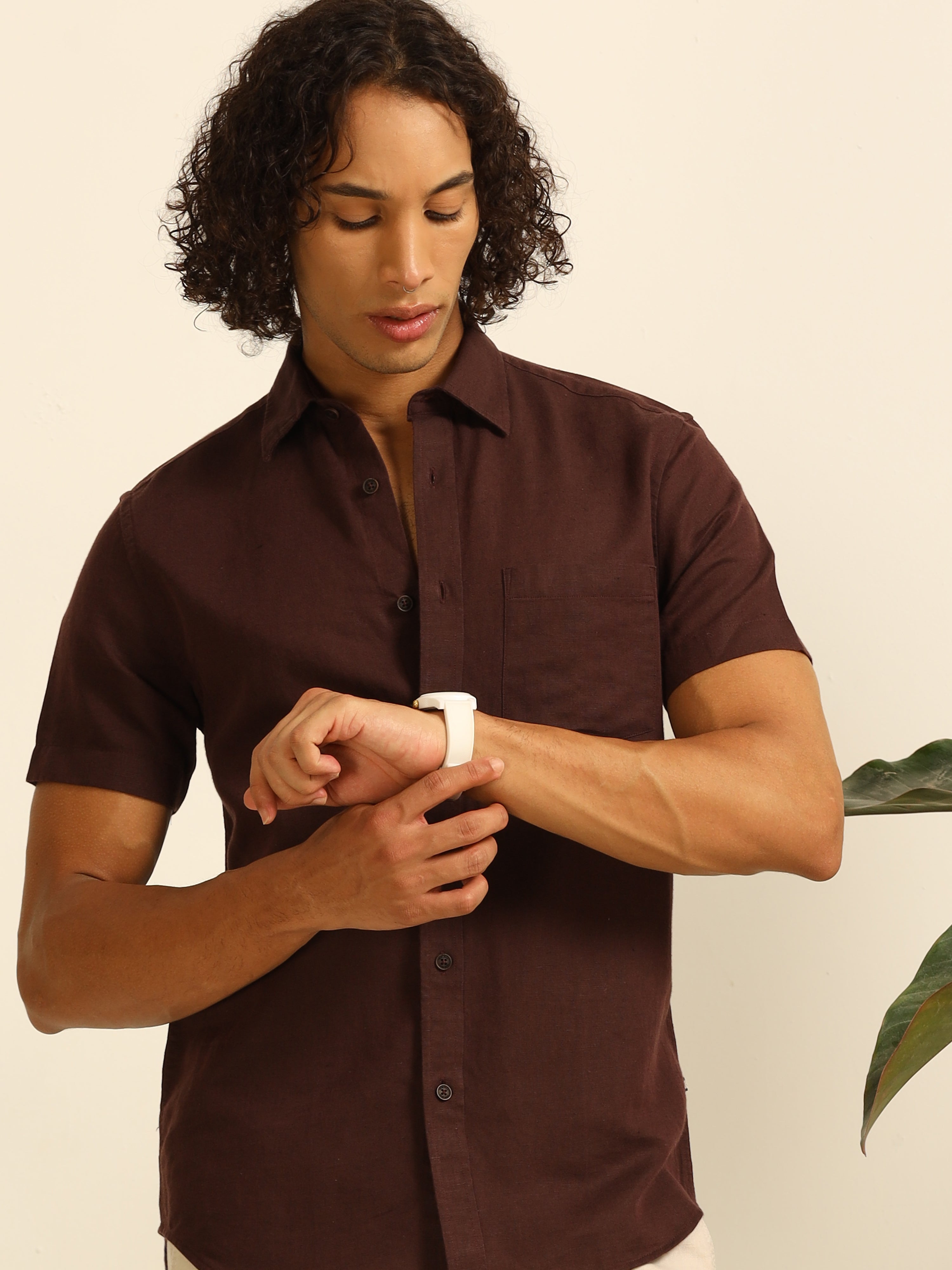 Mocha Charm 55% linen shirt