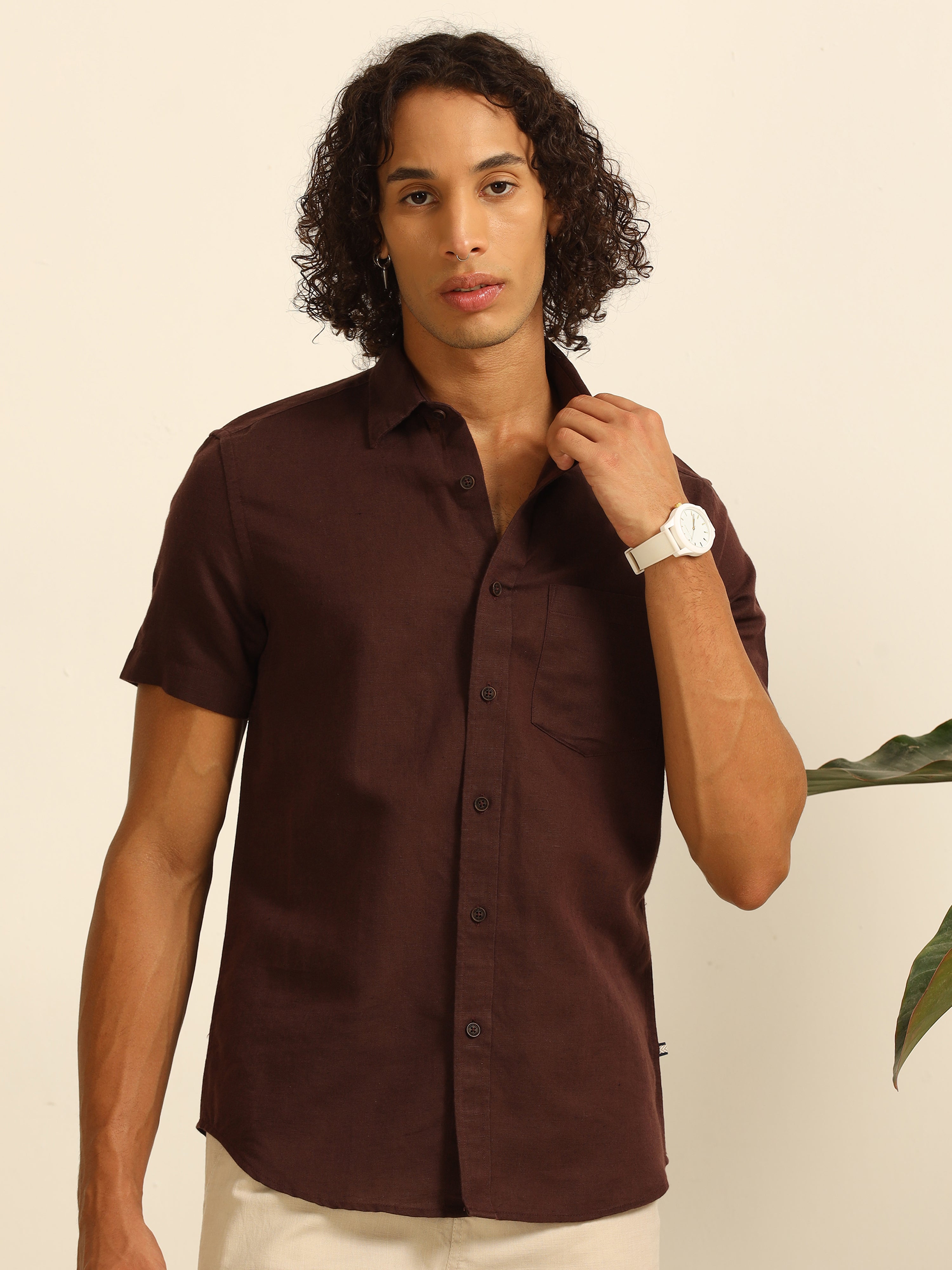 Mocha Charm 55% linen shirt