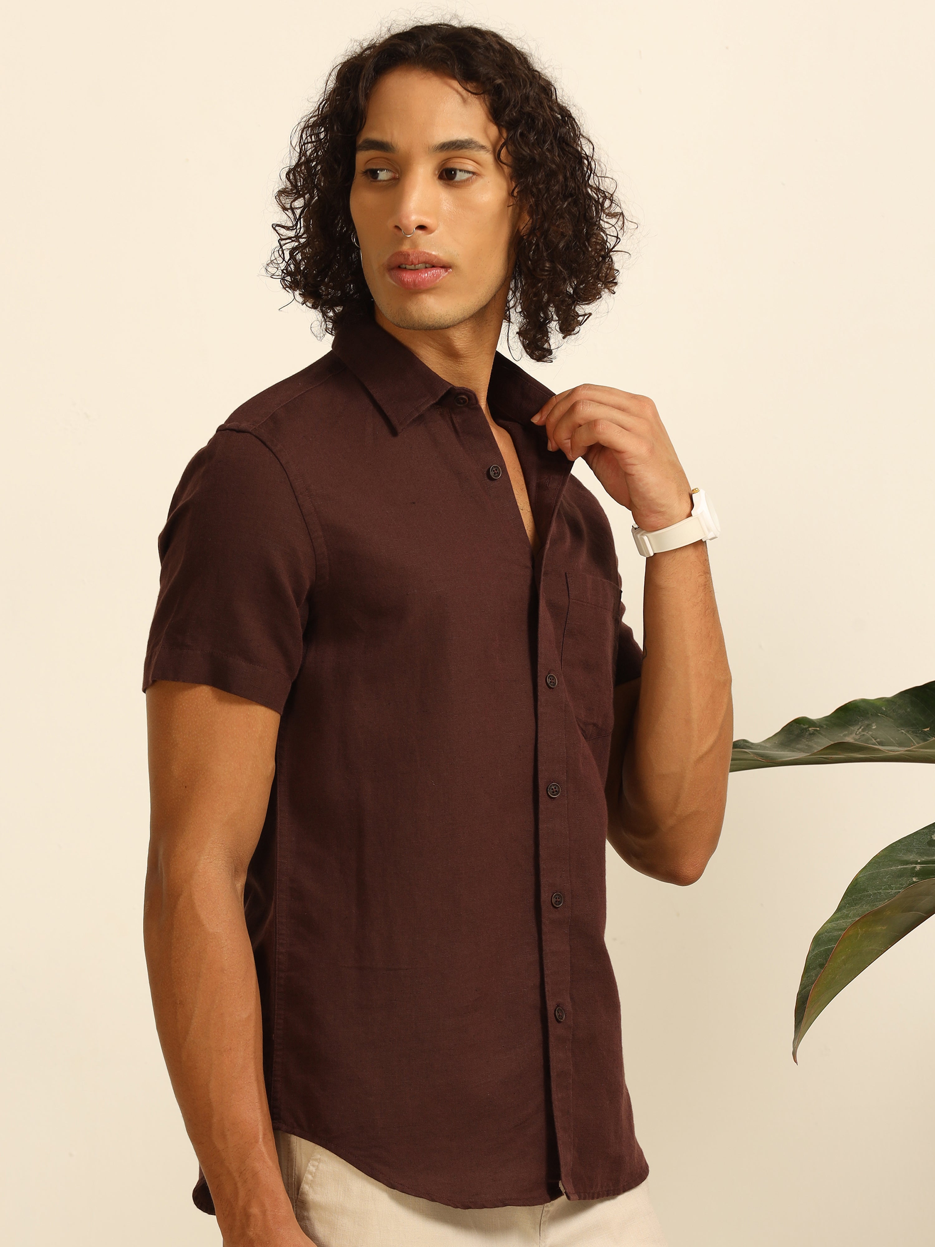 Mocha Charm 55% linen shirt