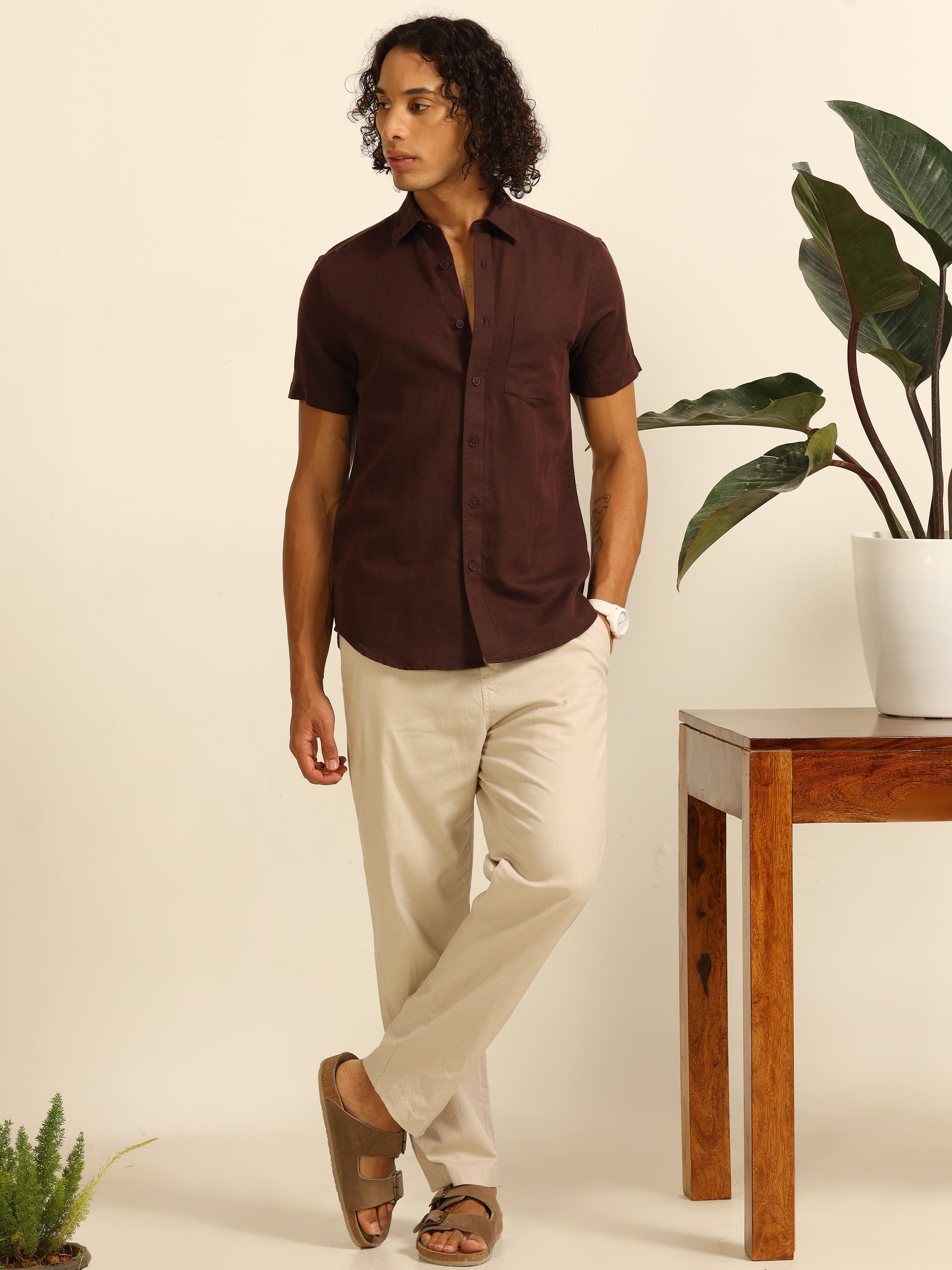 Mocha Charm 55% linen shirt