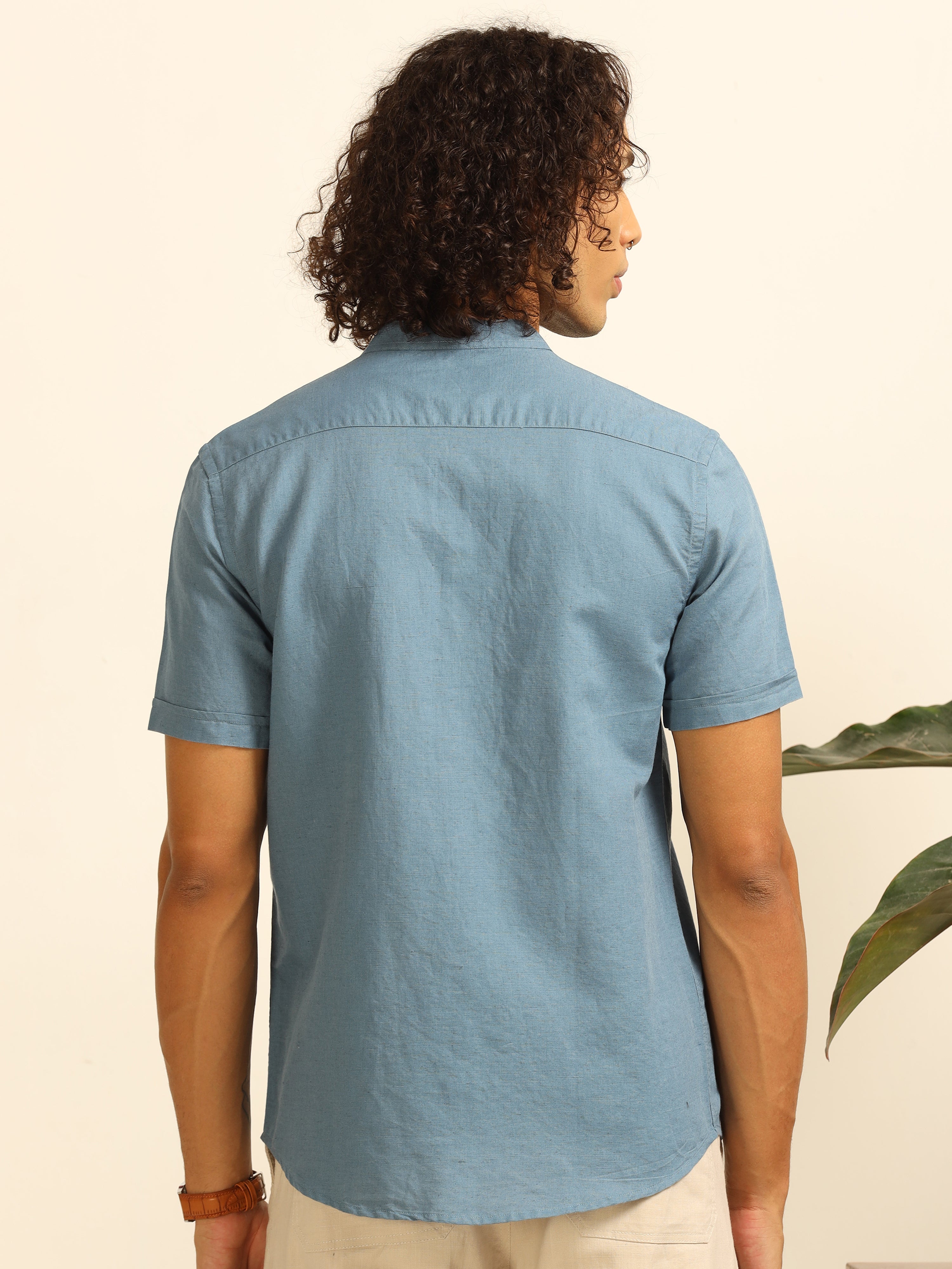 Soothingly blue 100% Cotton-Linen Shirt