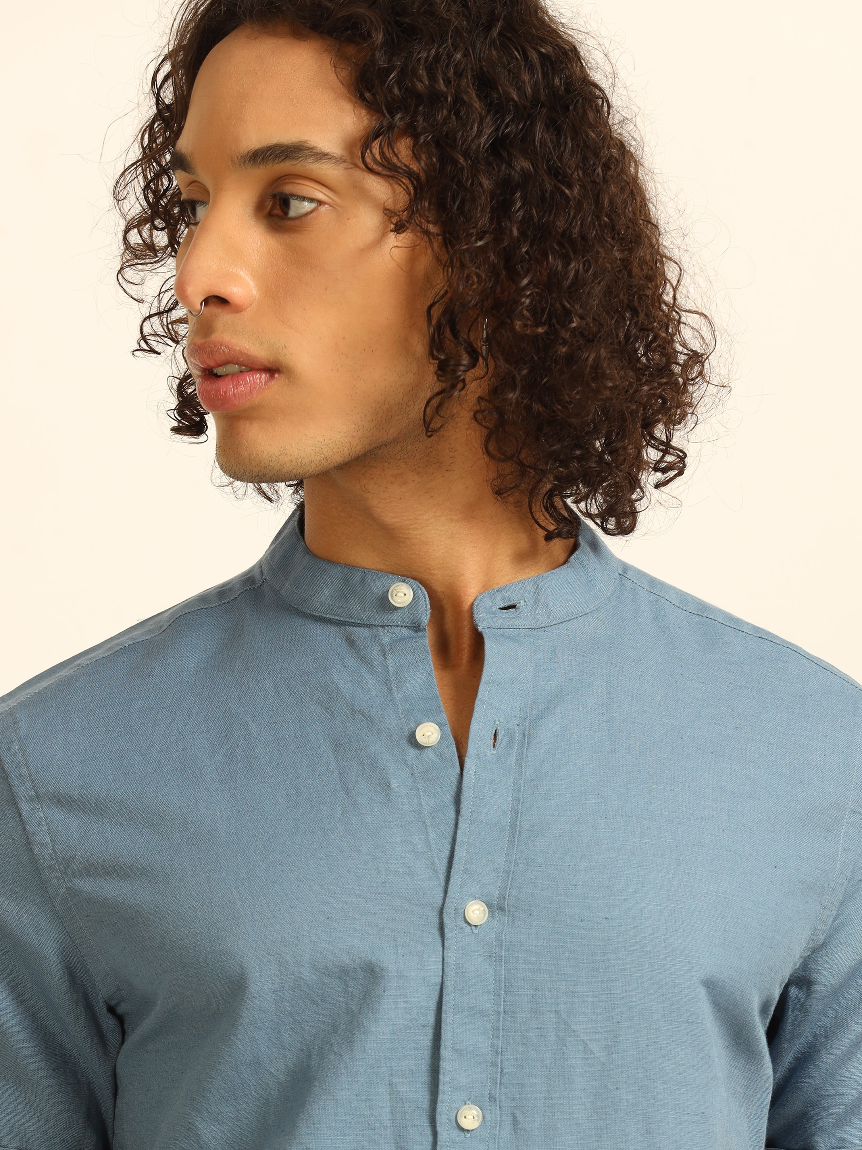 Soothingly blue 100% Cotton-Linen Shirt