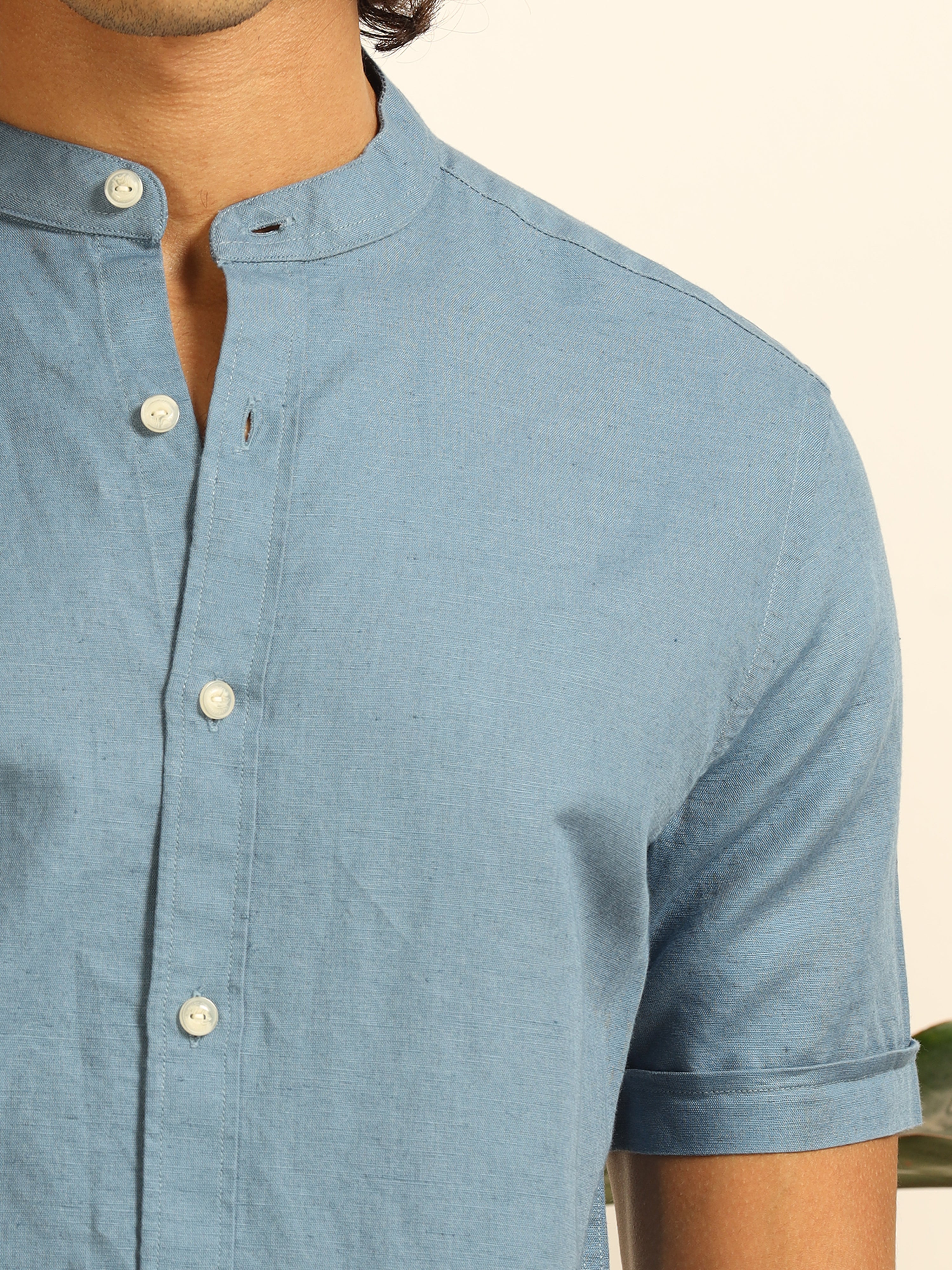 Soothingly blue 100% Cotton-Linen Shirt