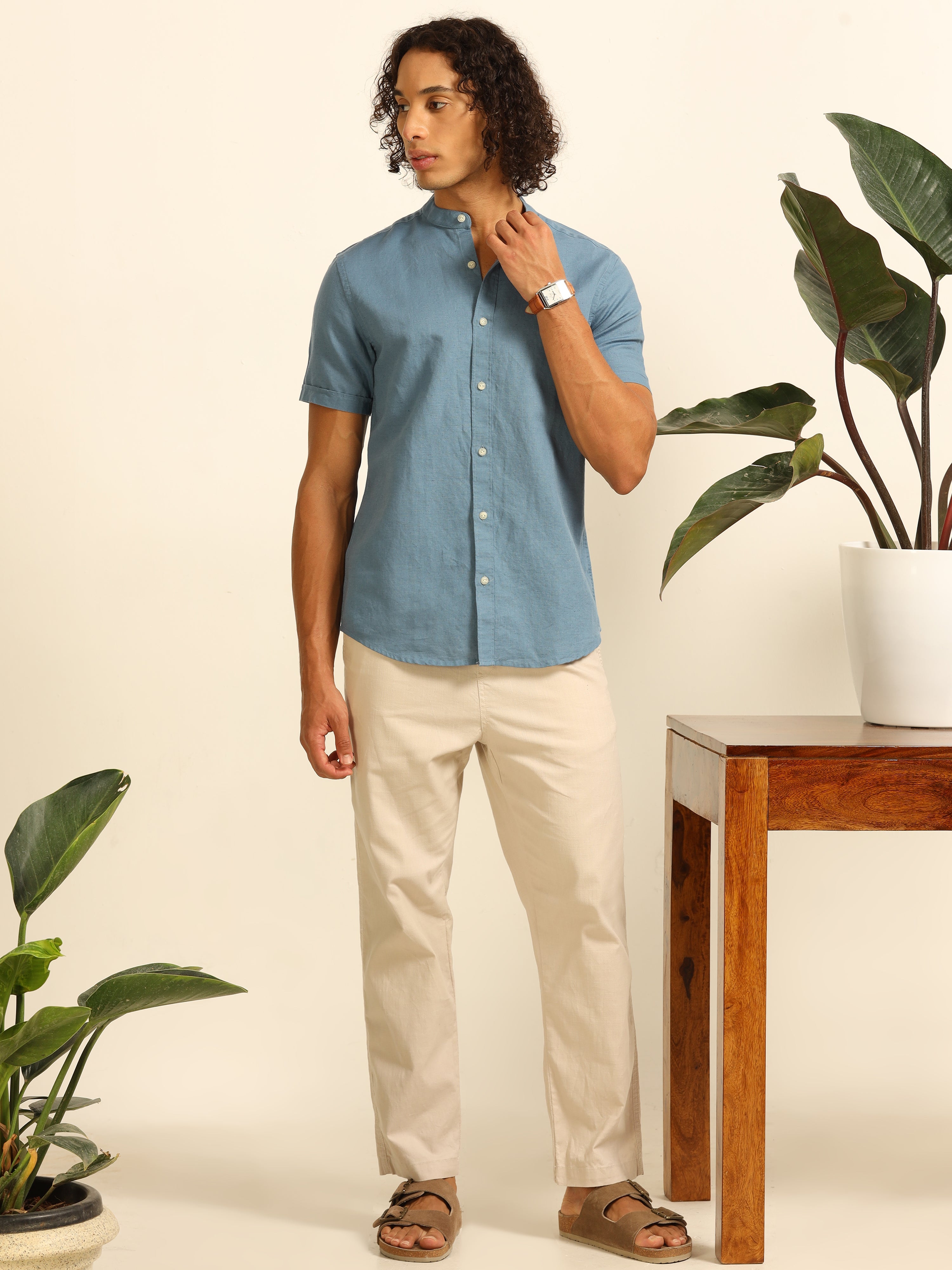 Soothingly blue 100% Cotton-Linen Shirt