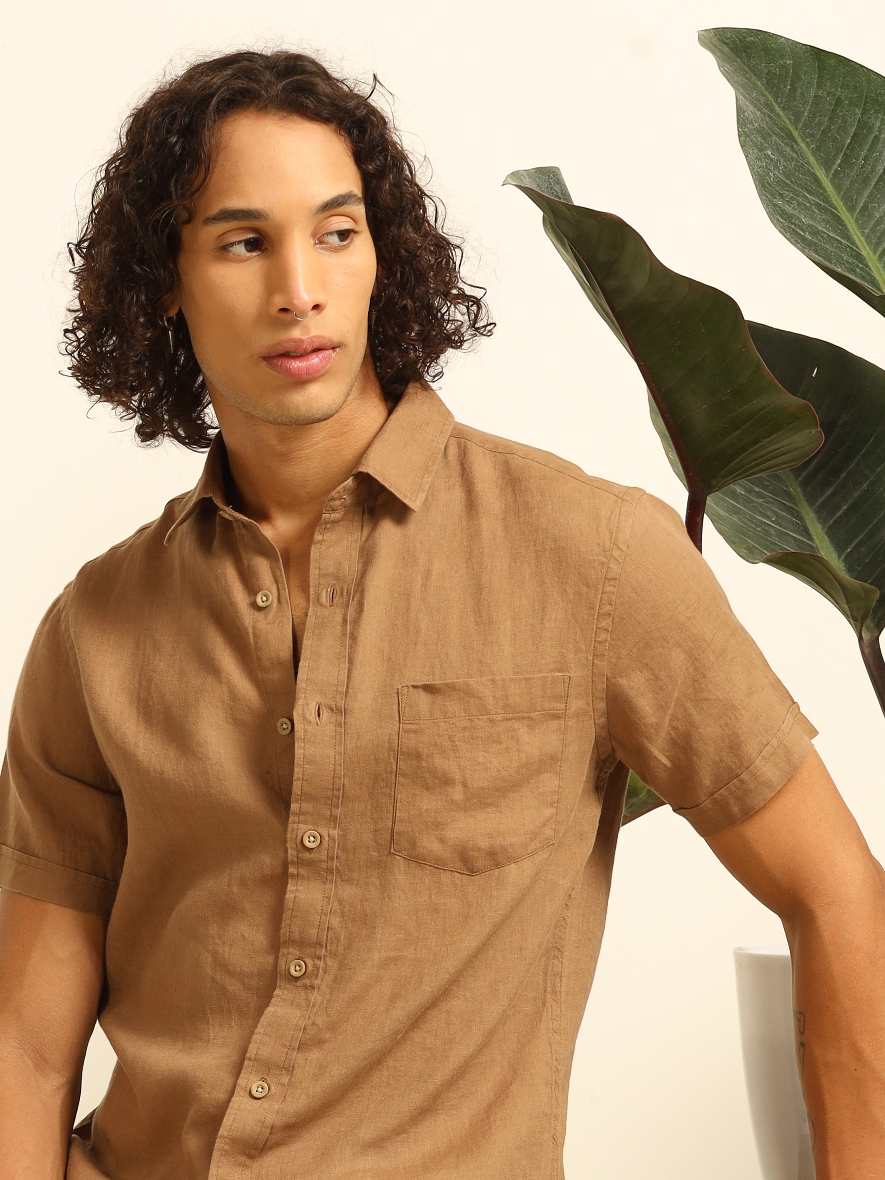 Khaki Hues 55% linen shirt