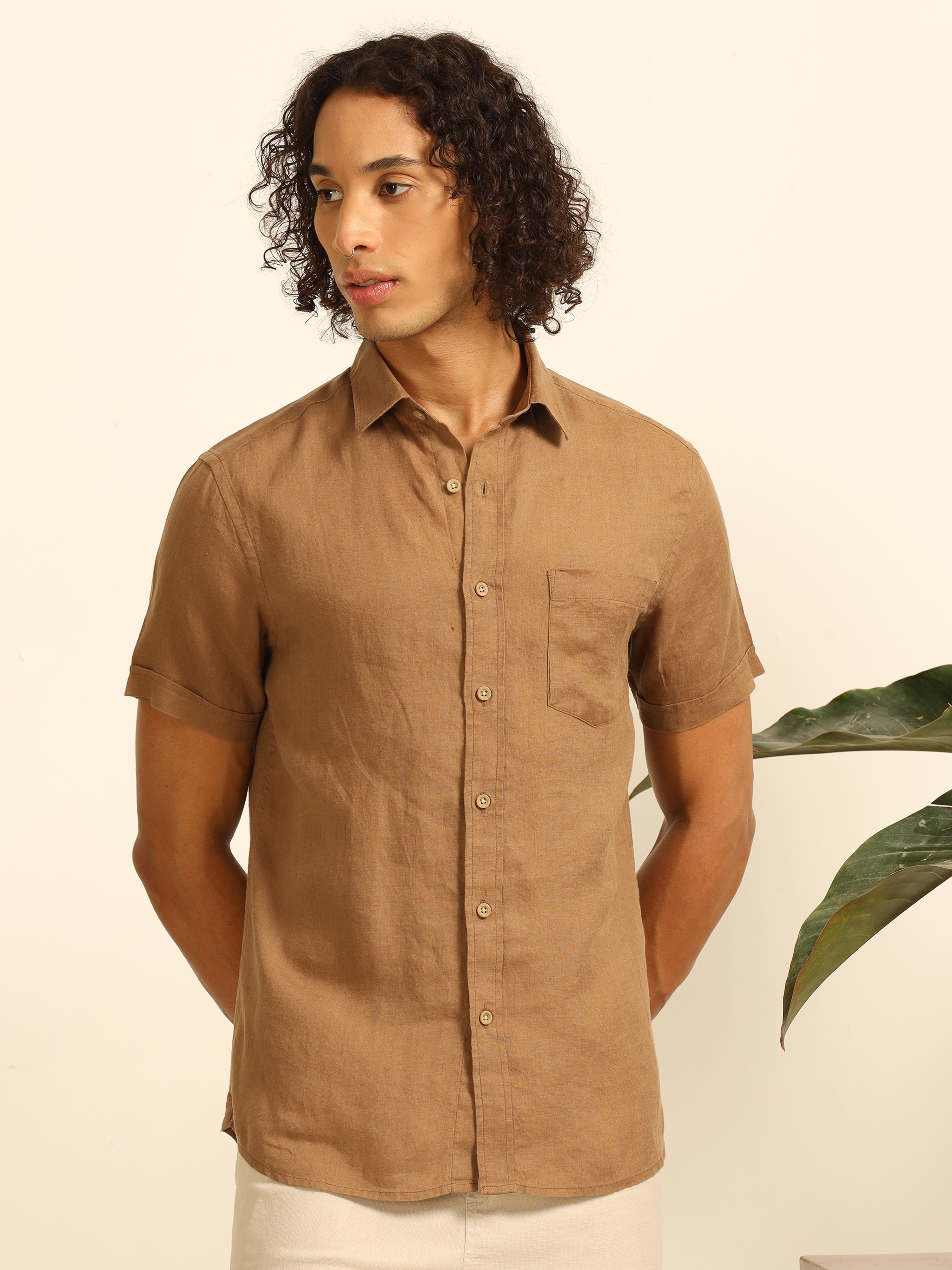 Khaki Hues 55% linen shirt