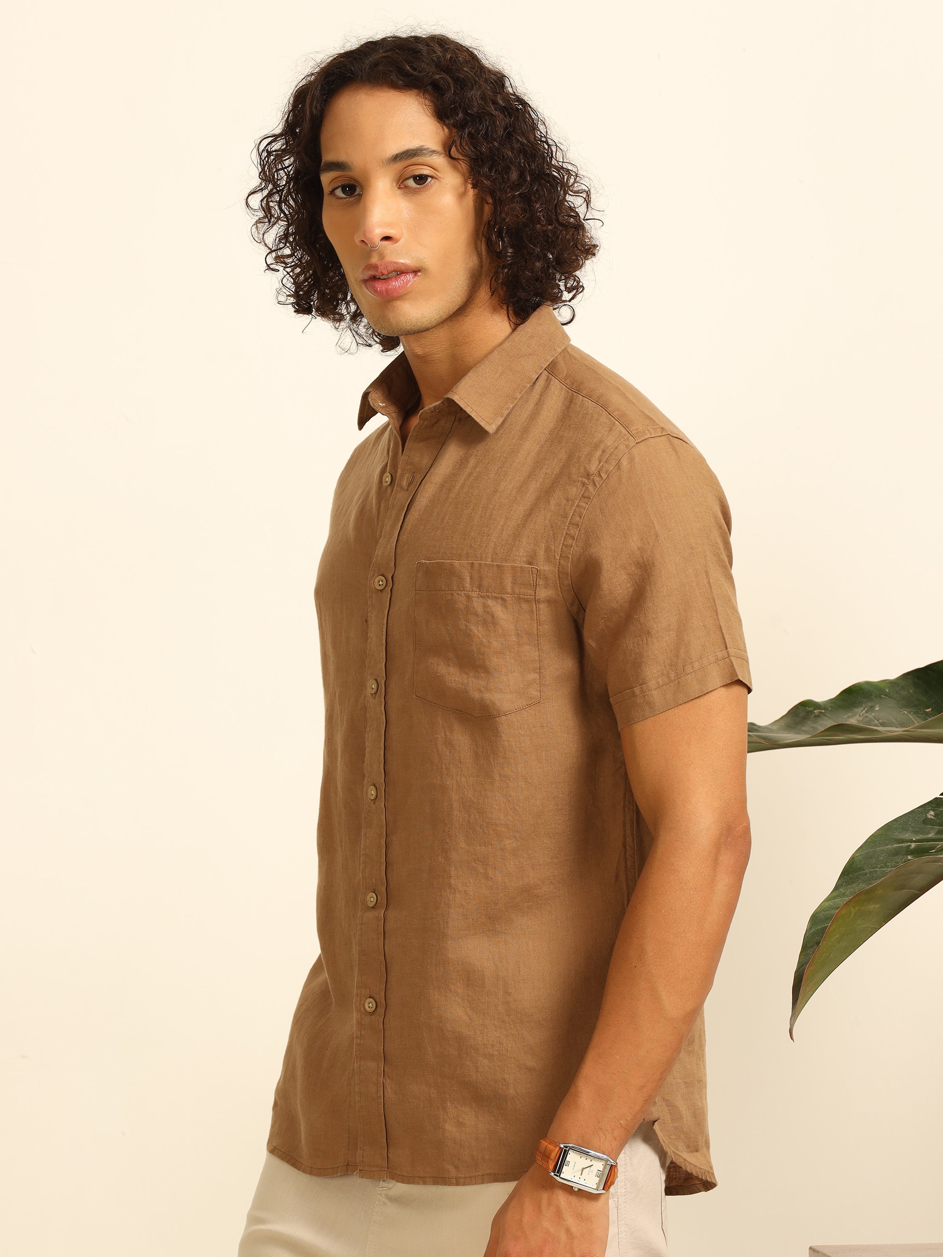 Khaki Hues 55% linen shirt