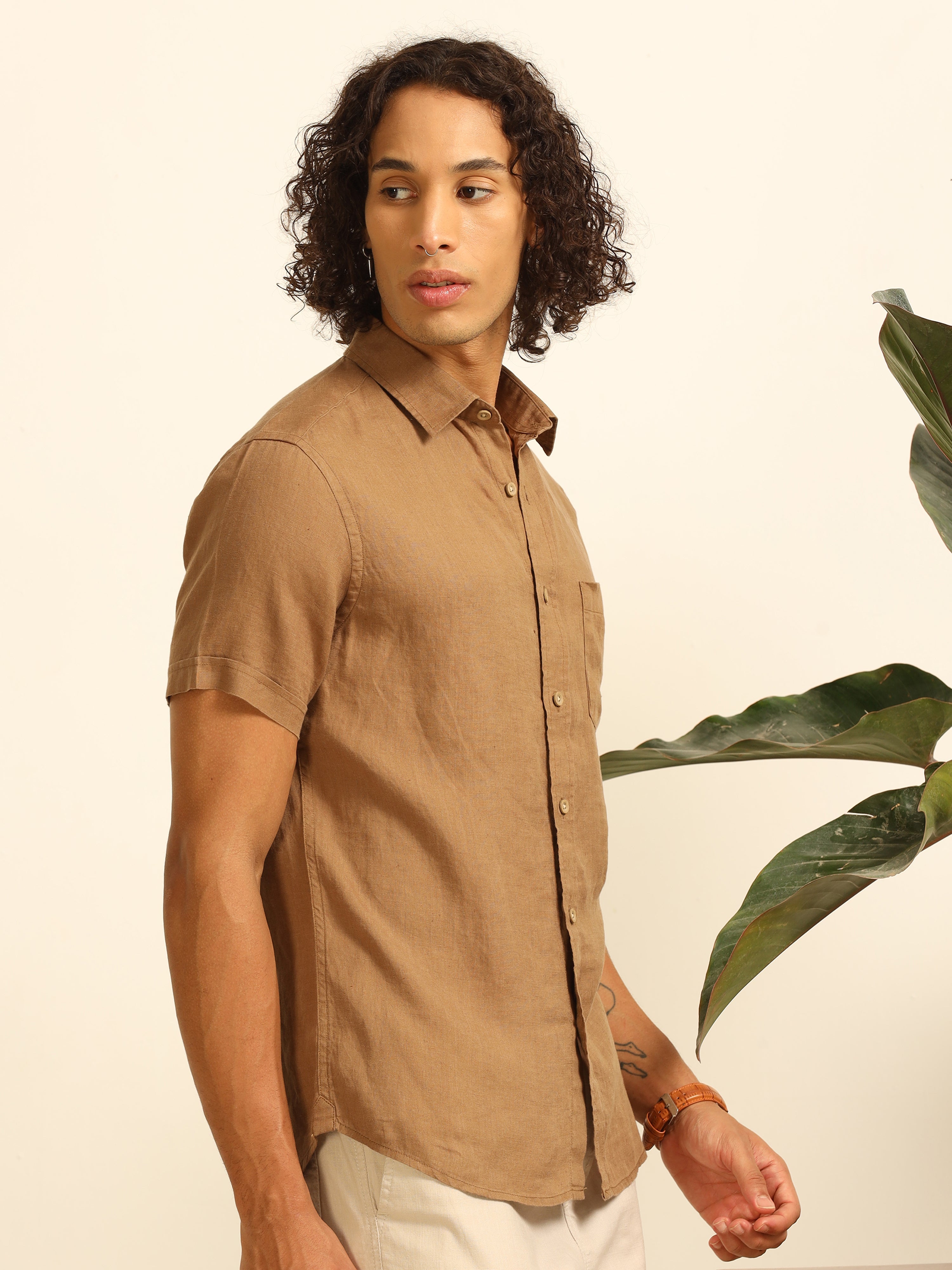 Khaki Hues 55% linen shirt