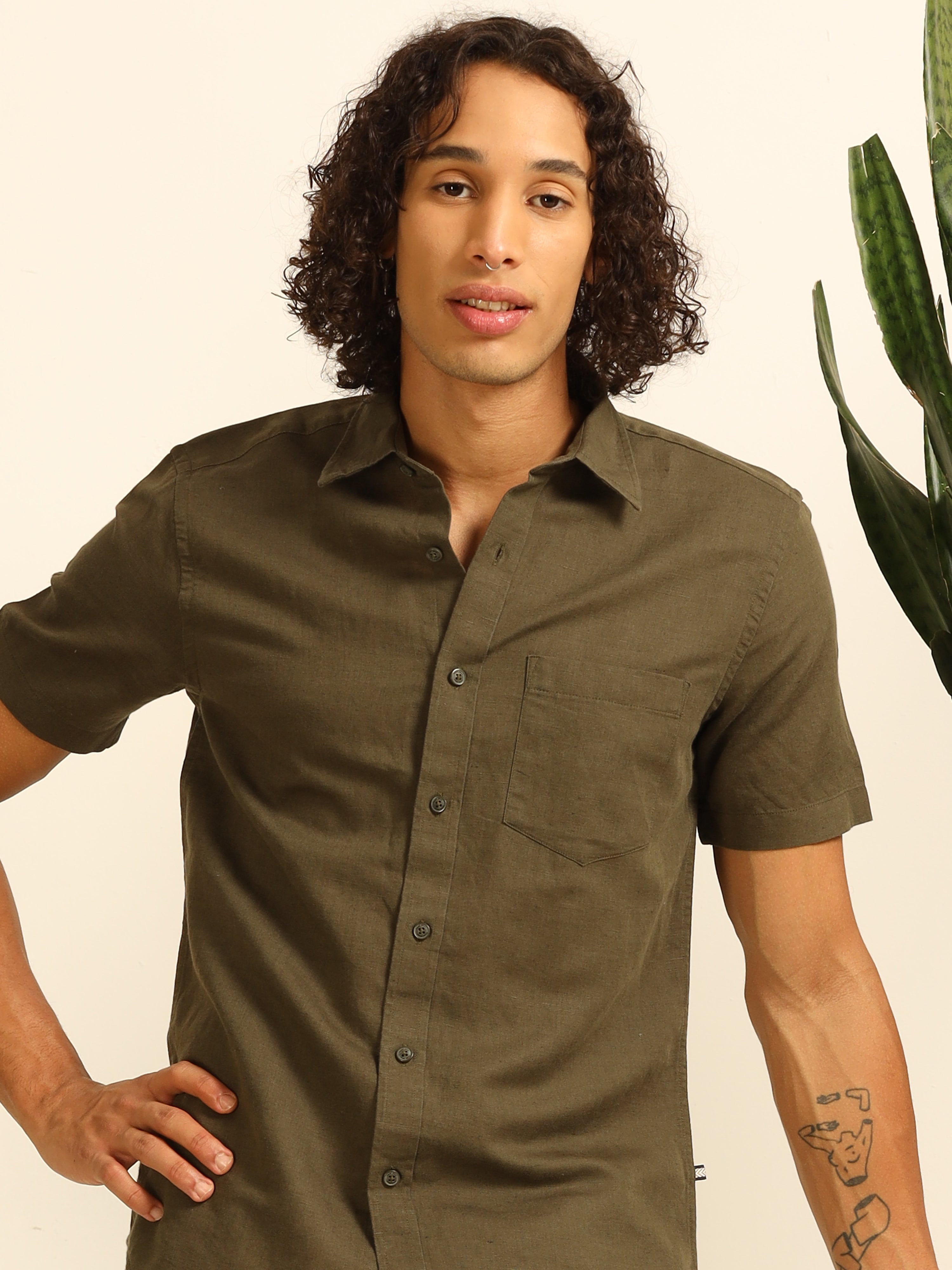 Olive Grove 55% linen shirt