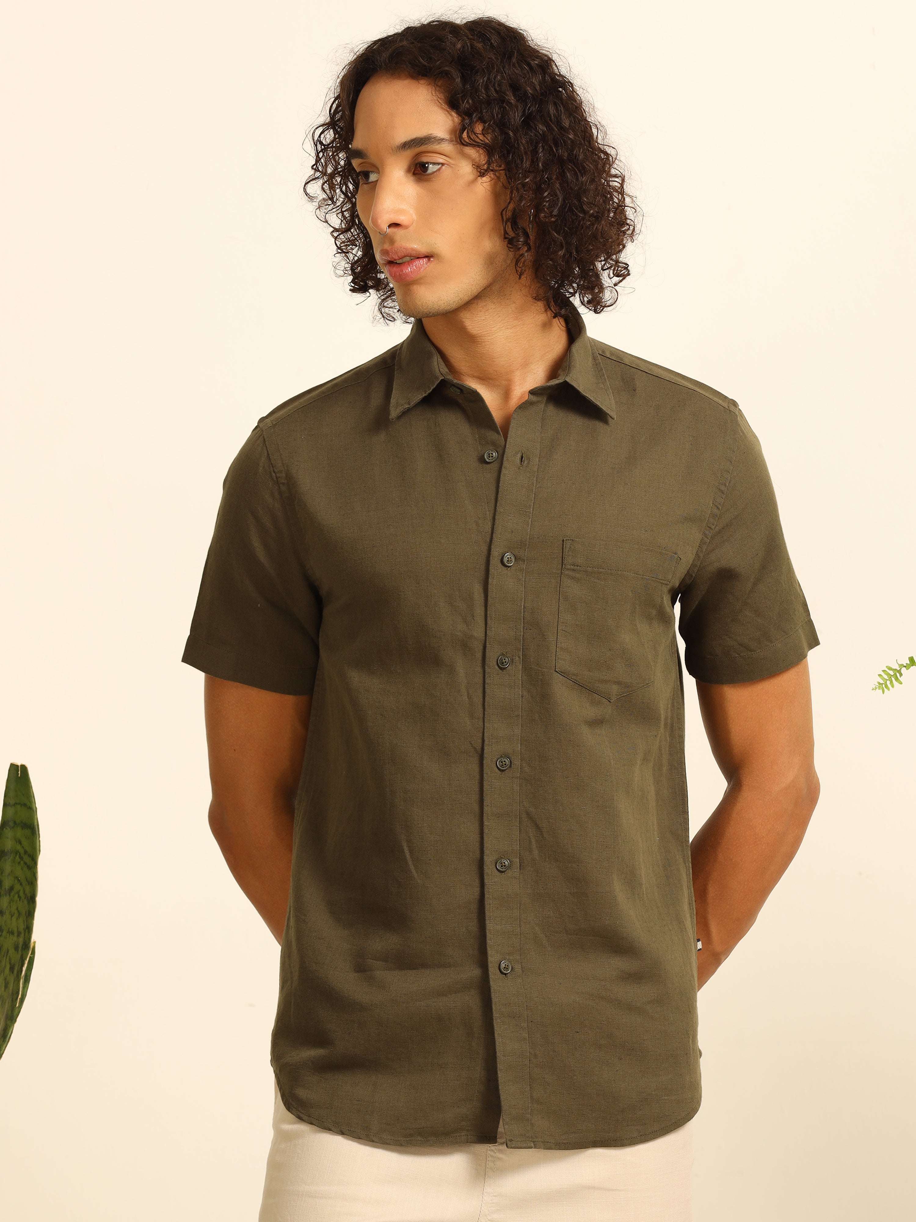 Olive Grove 55% linen shirt