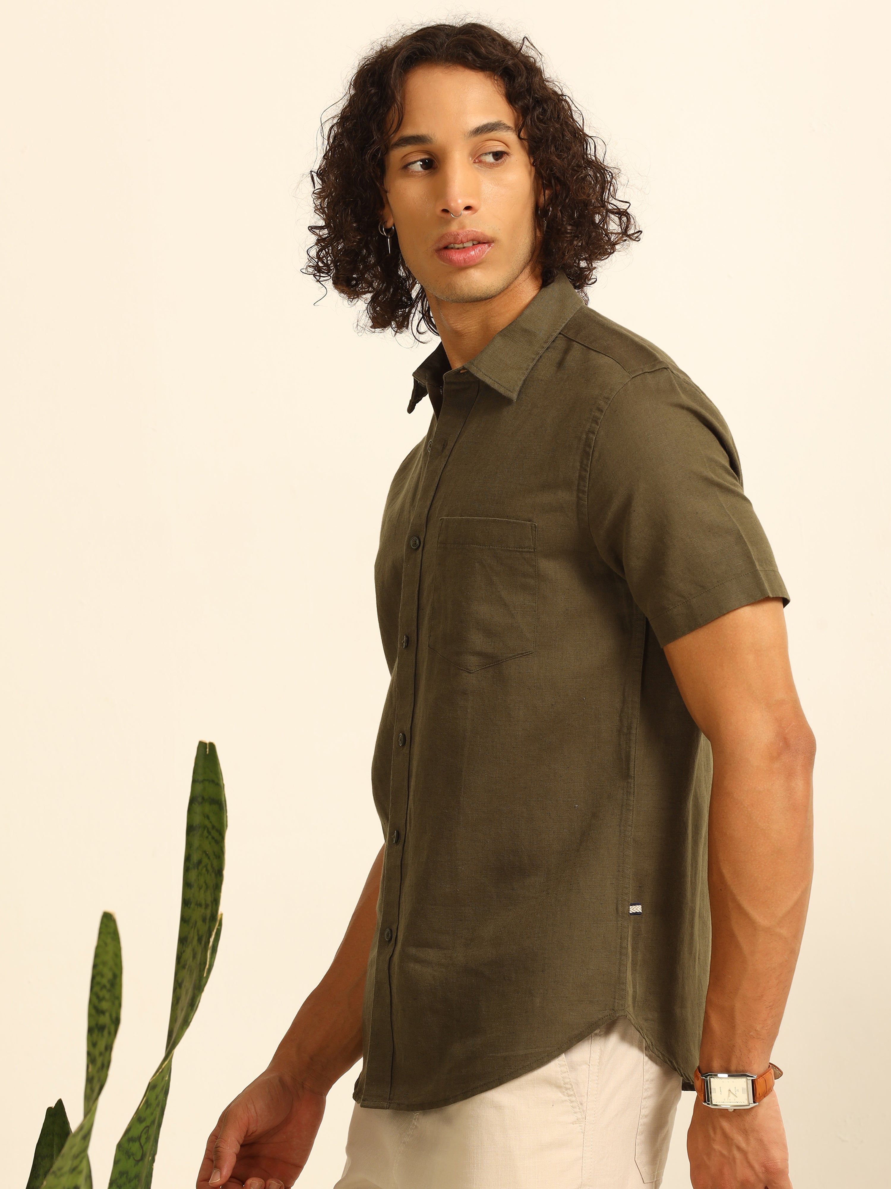 Olive Grove 55% linen shirt