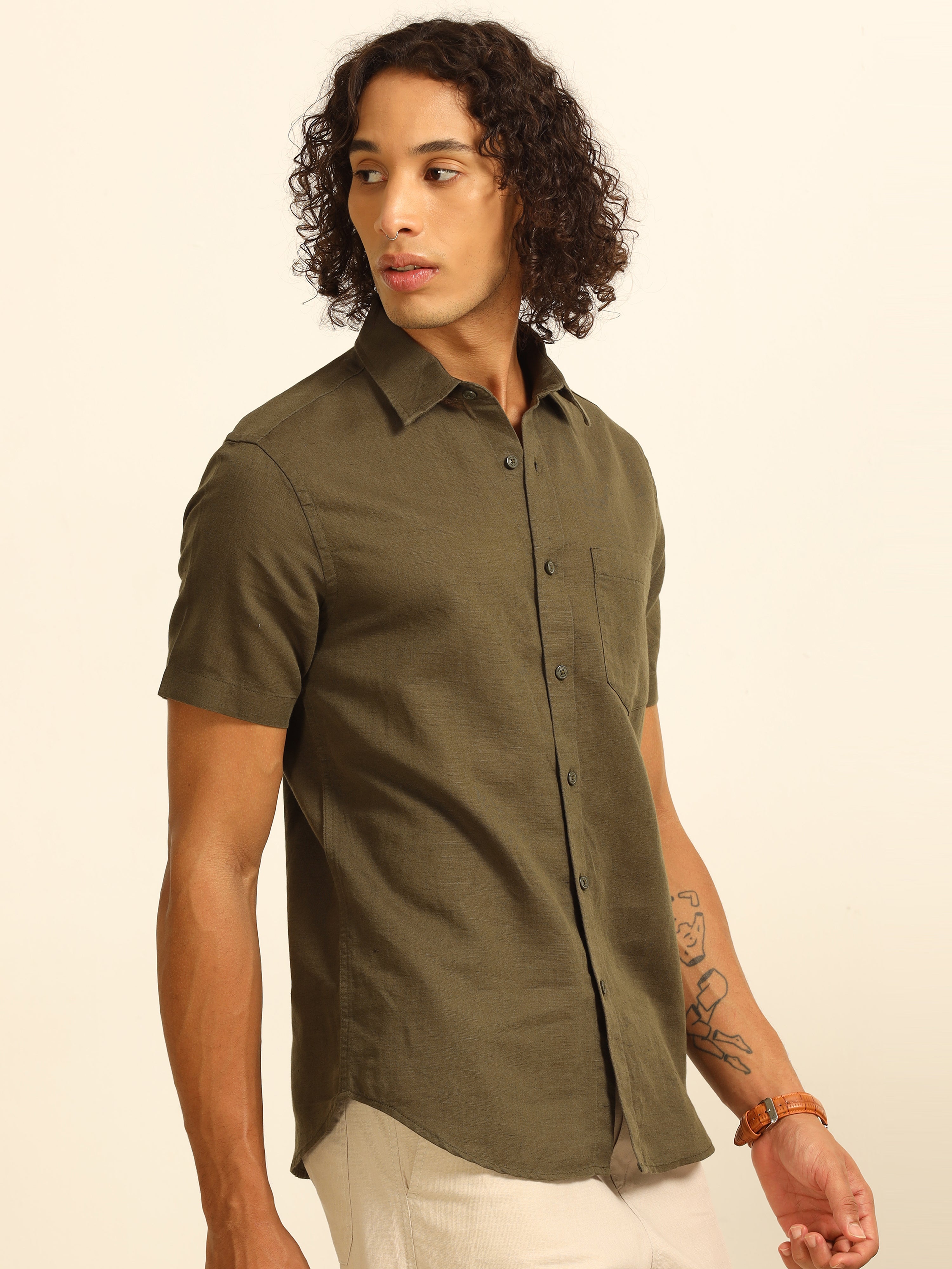 Olive Grove 55% linen shirt