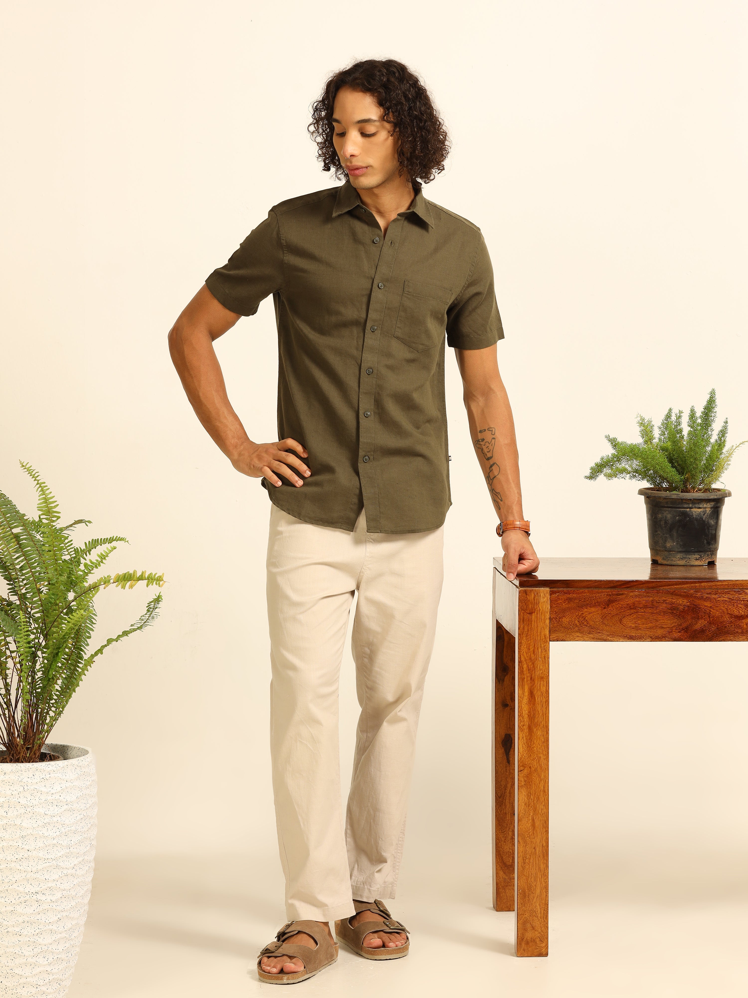 Olive Grove 55% linen shirt