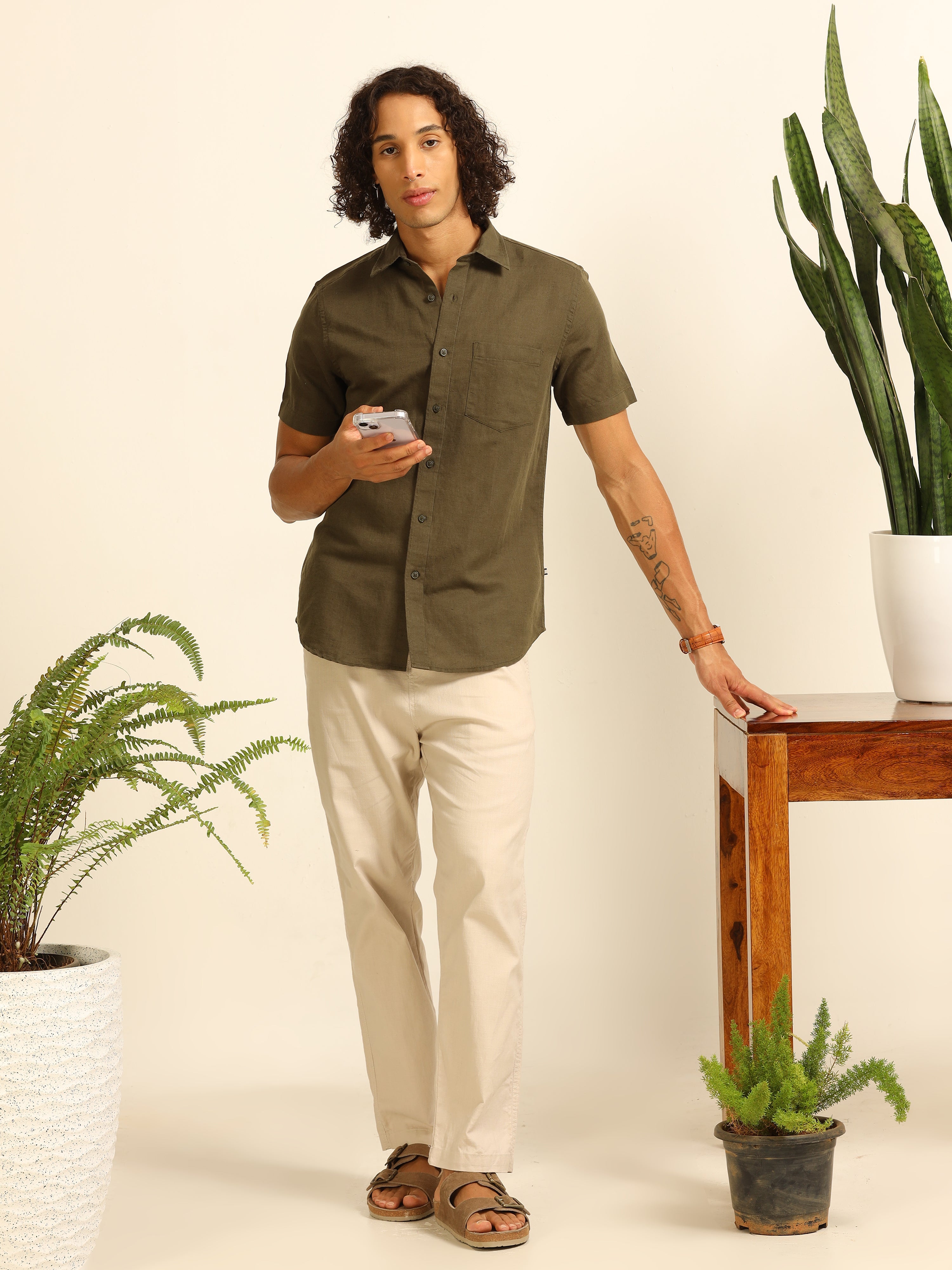 Olive Grove 55% linen shirt