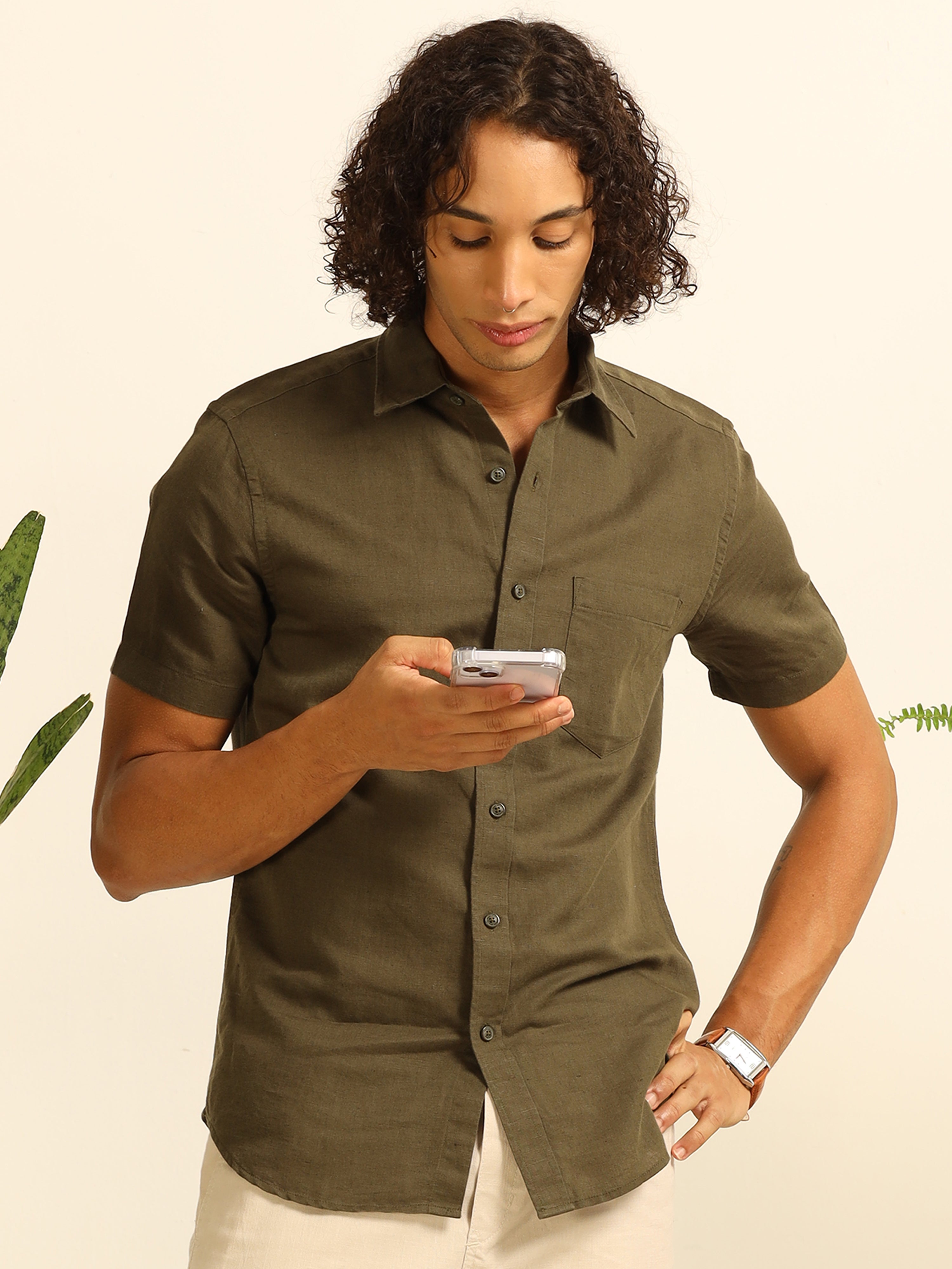 Olive Grove 55% linen shirt