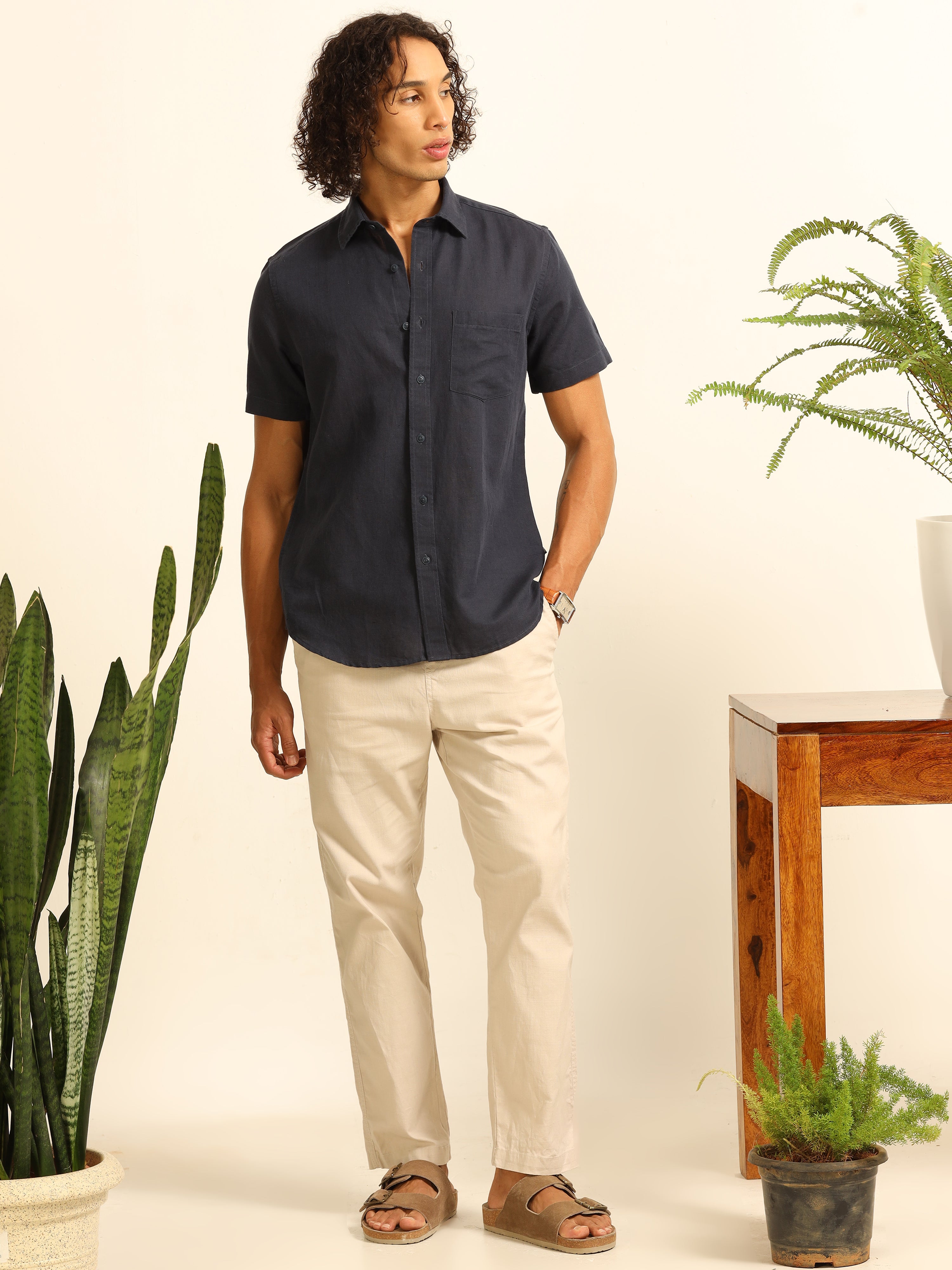 Marine Calm 55% linen shirt