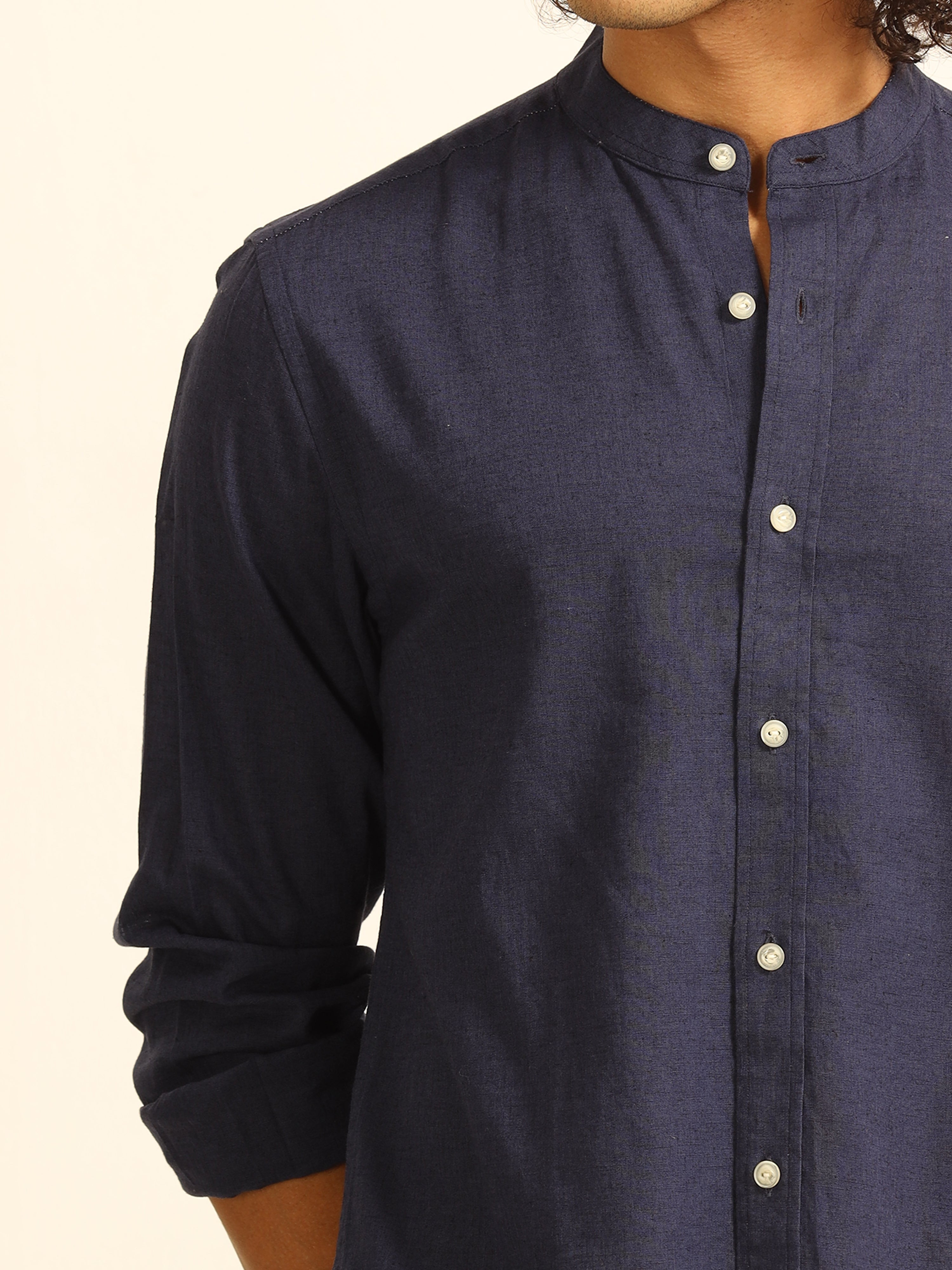 Royal Elegance: Regal 100% Cotton-Linen Blue Shirt