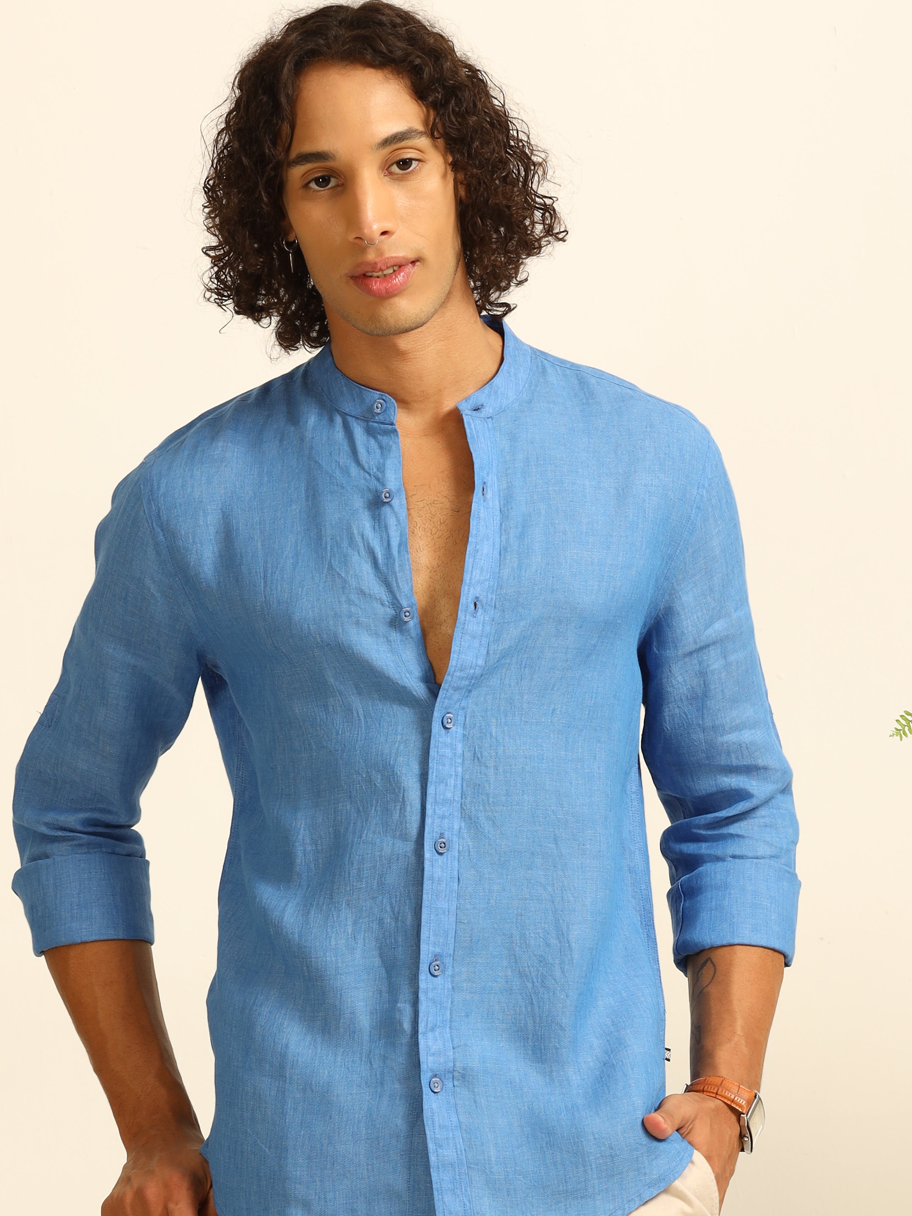 Skyline Blue 100% linen shirt