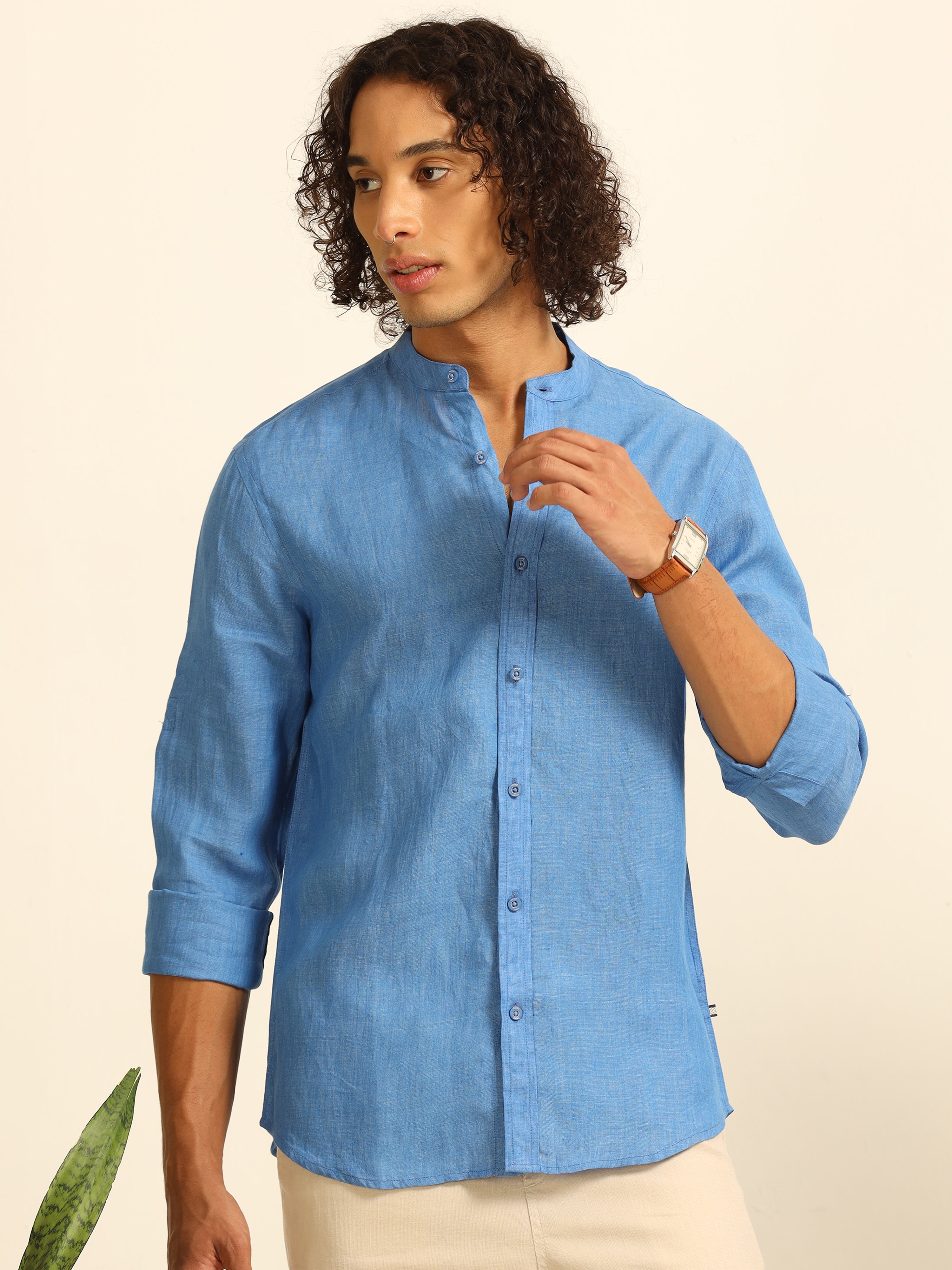 Skyline Blue 100% linen shirt