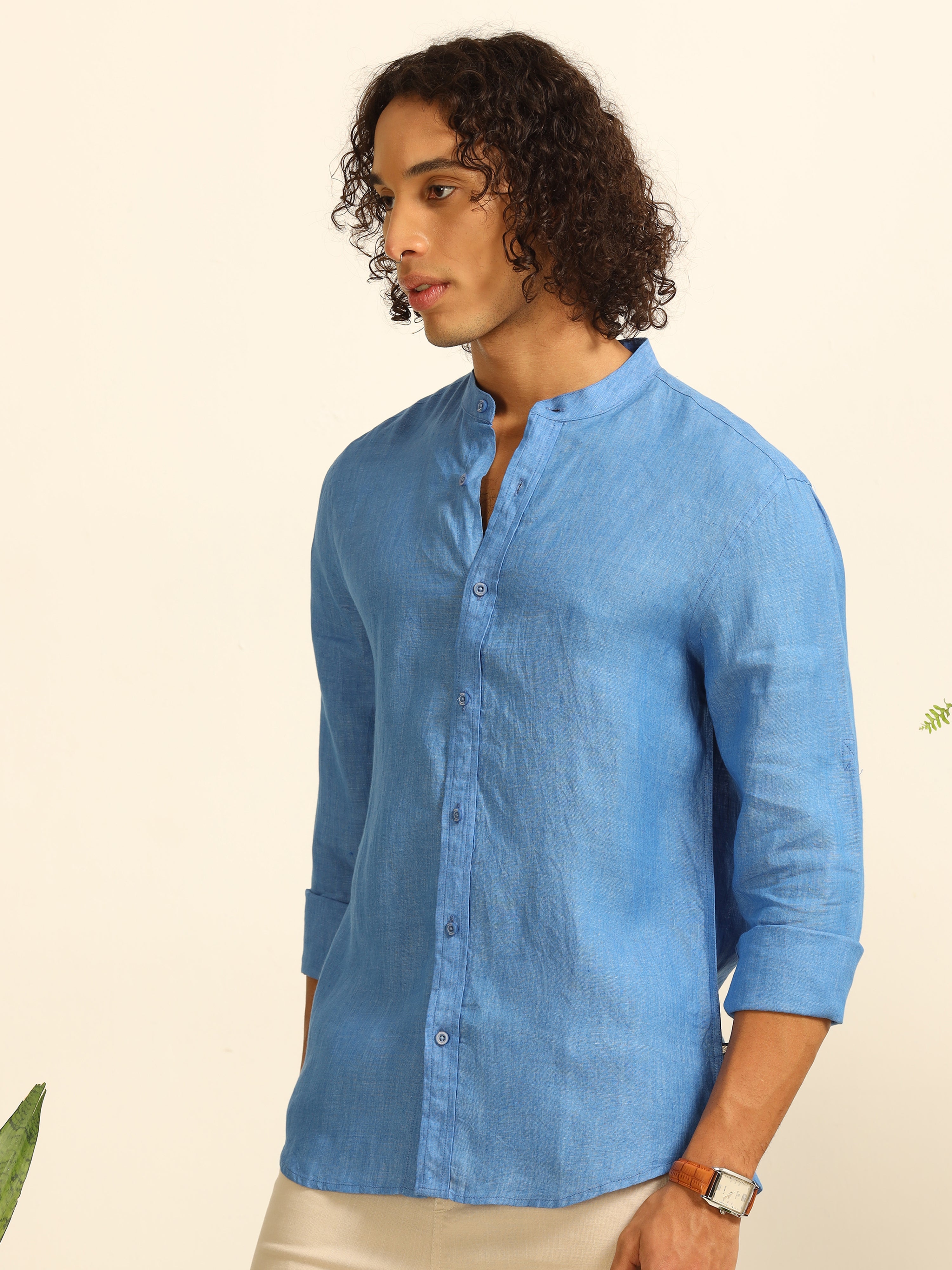 Skyline Blue 100% linen shirt