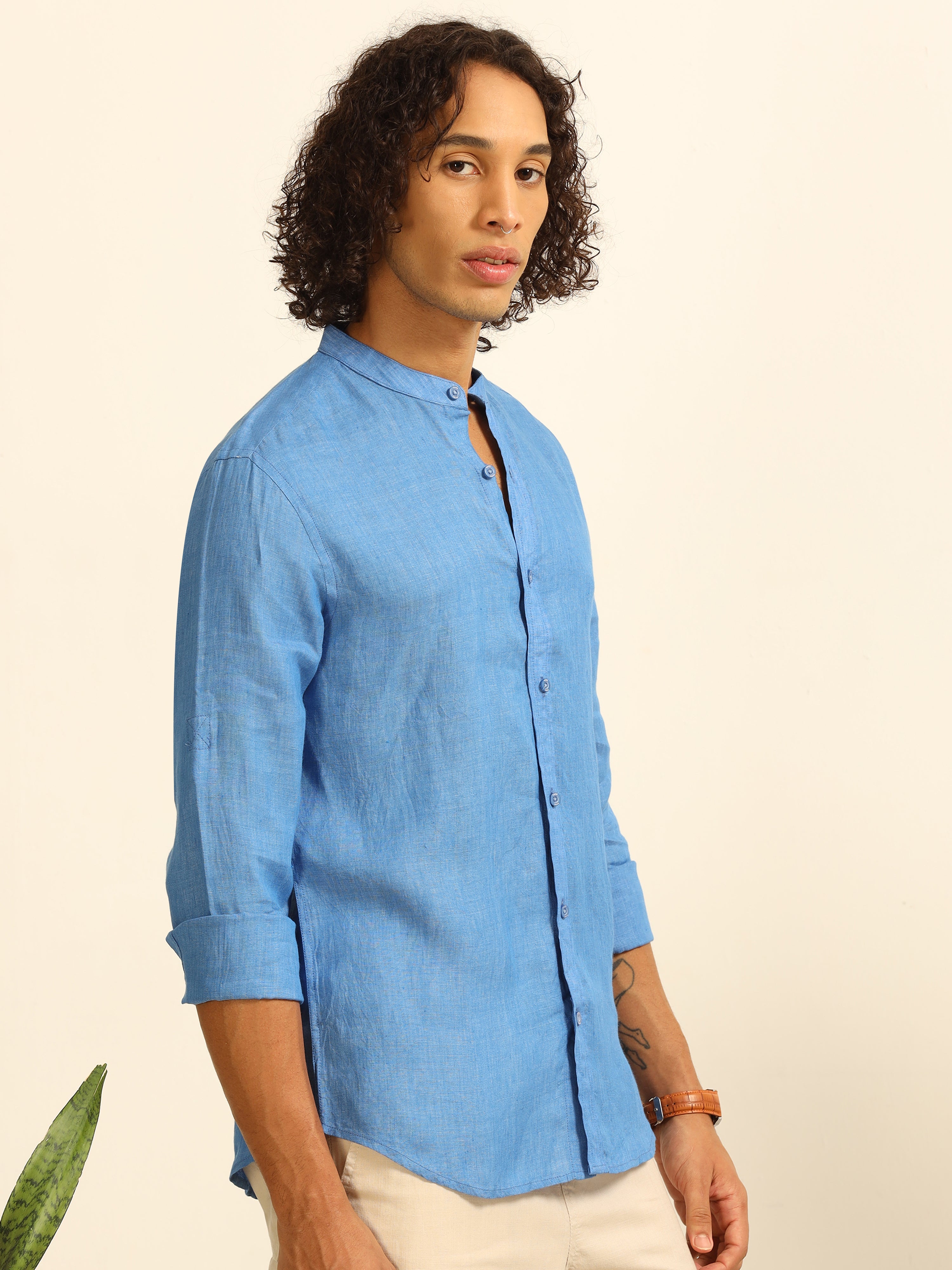 Skyline Blue 100% linen shirt