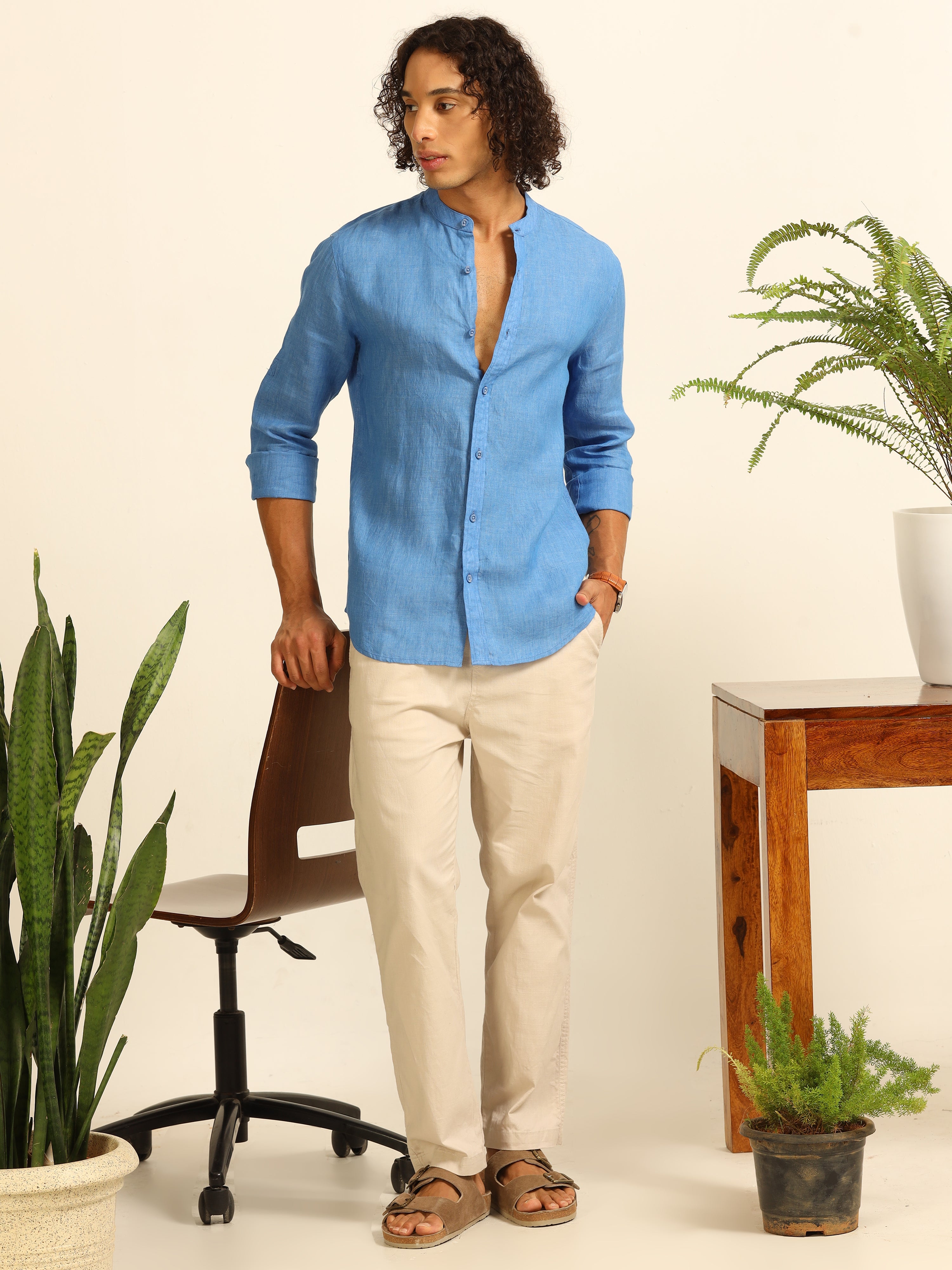 Skyline Blue 100% linen shirt