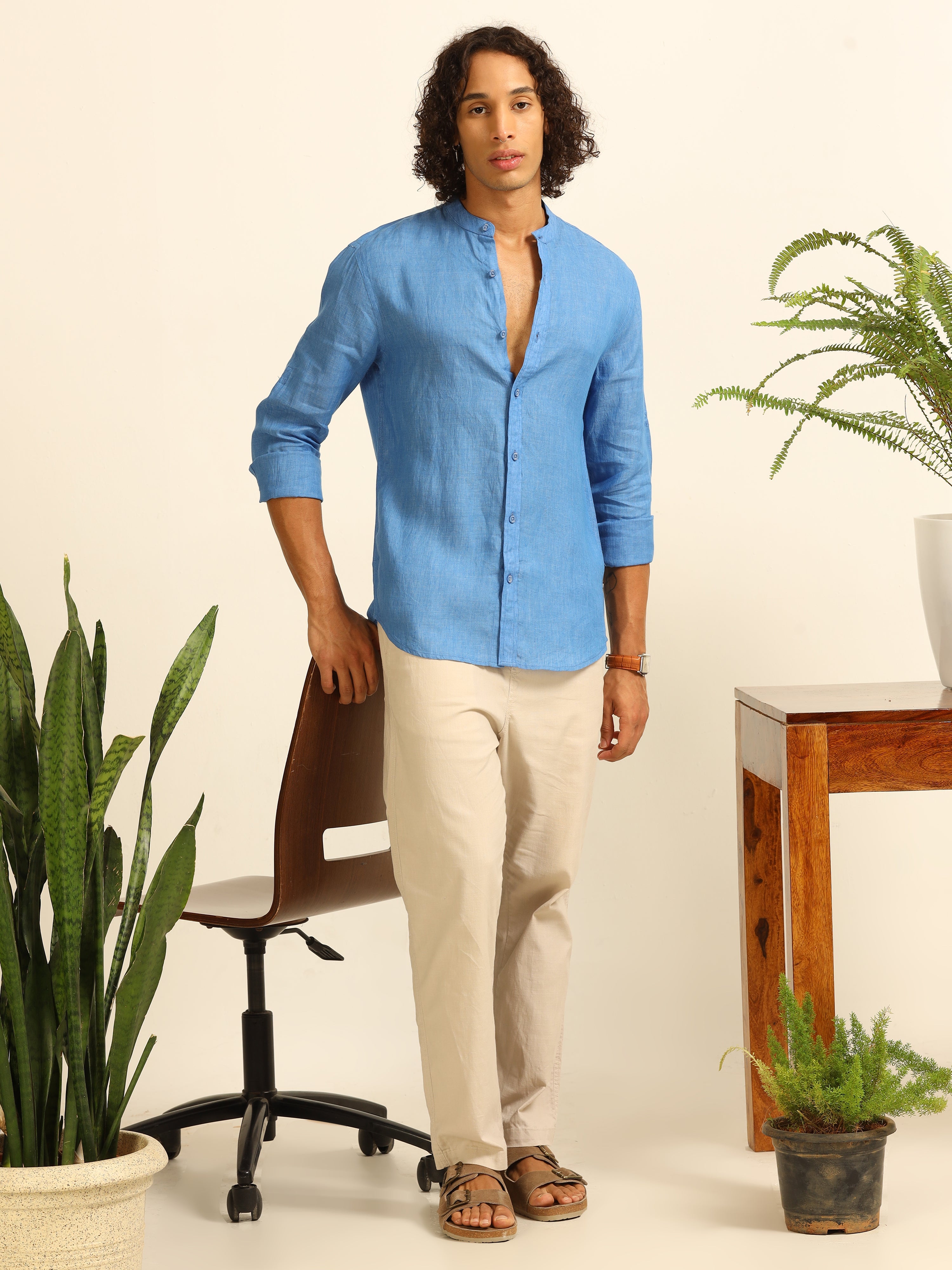 Skyline Blue 100% linen shirt