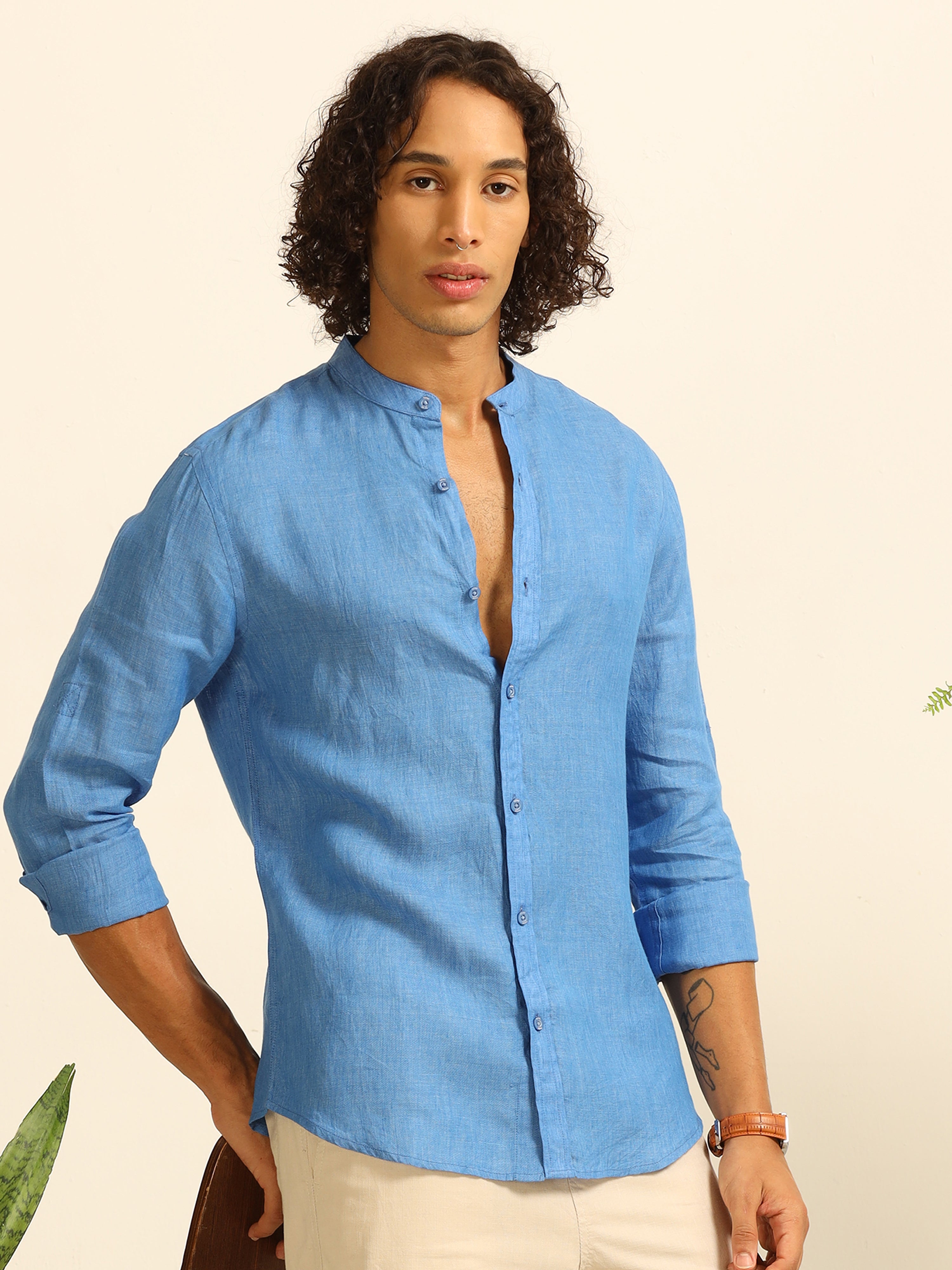 Skyline Blue 100% linen shirt