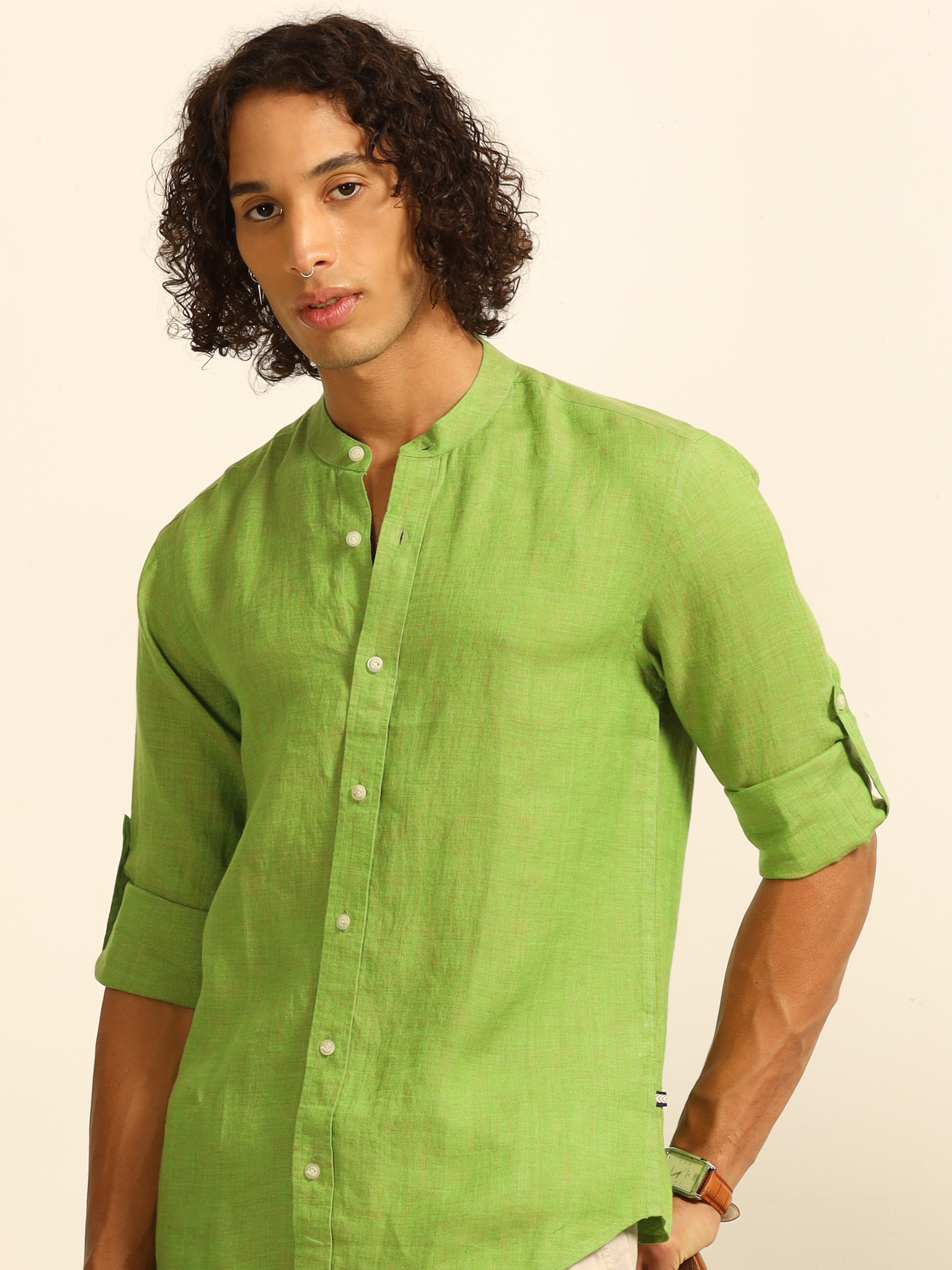 Mossy Calm 100% linen shirt