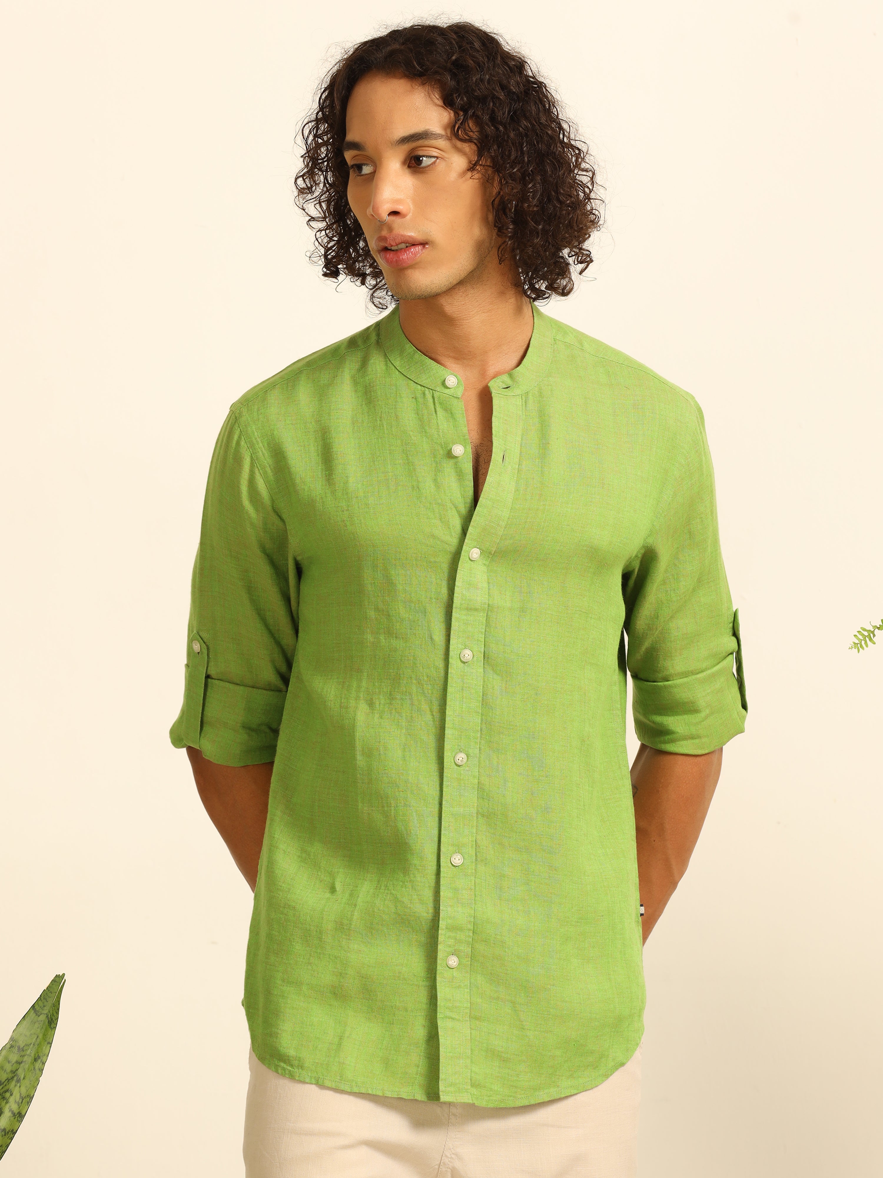 Mossy Calm 100% linen shirt