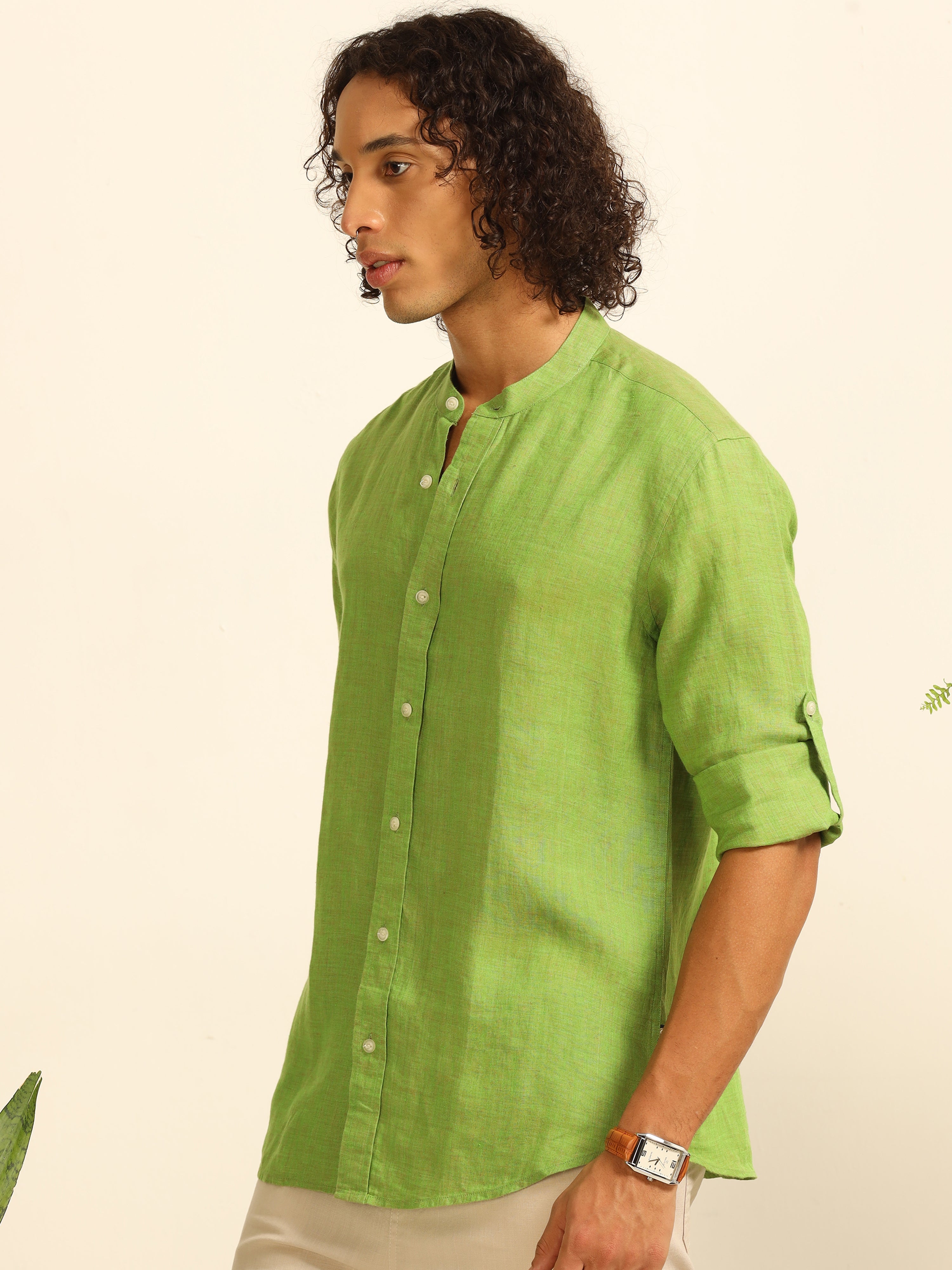 Mossy Calm 100% linen shirt