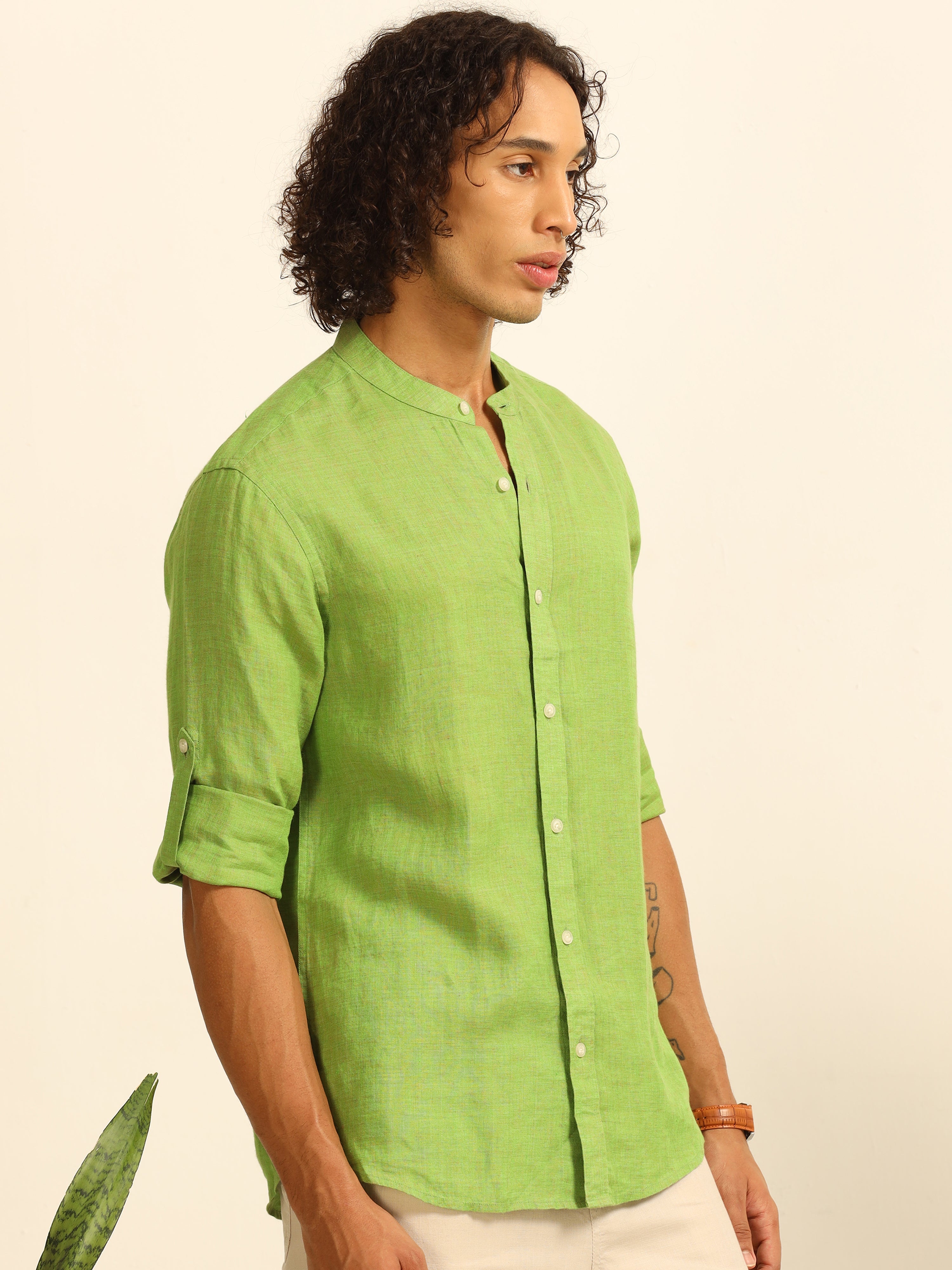 Mossy Calm 100% linen shirt