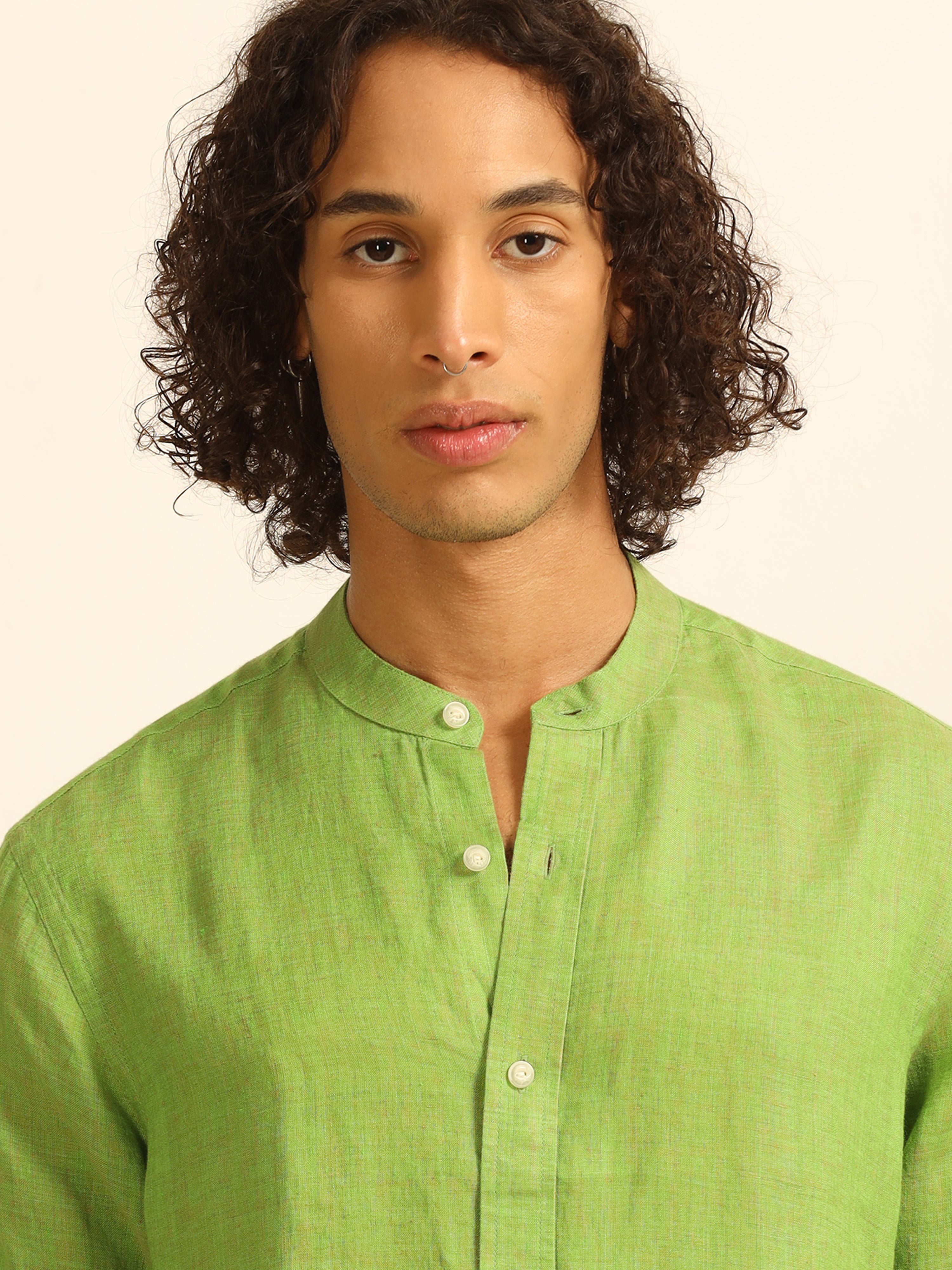 Mossy Calm 100% linen shirt