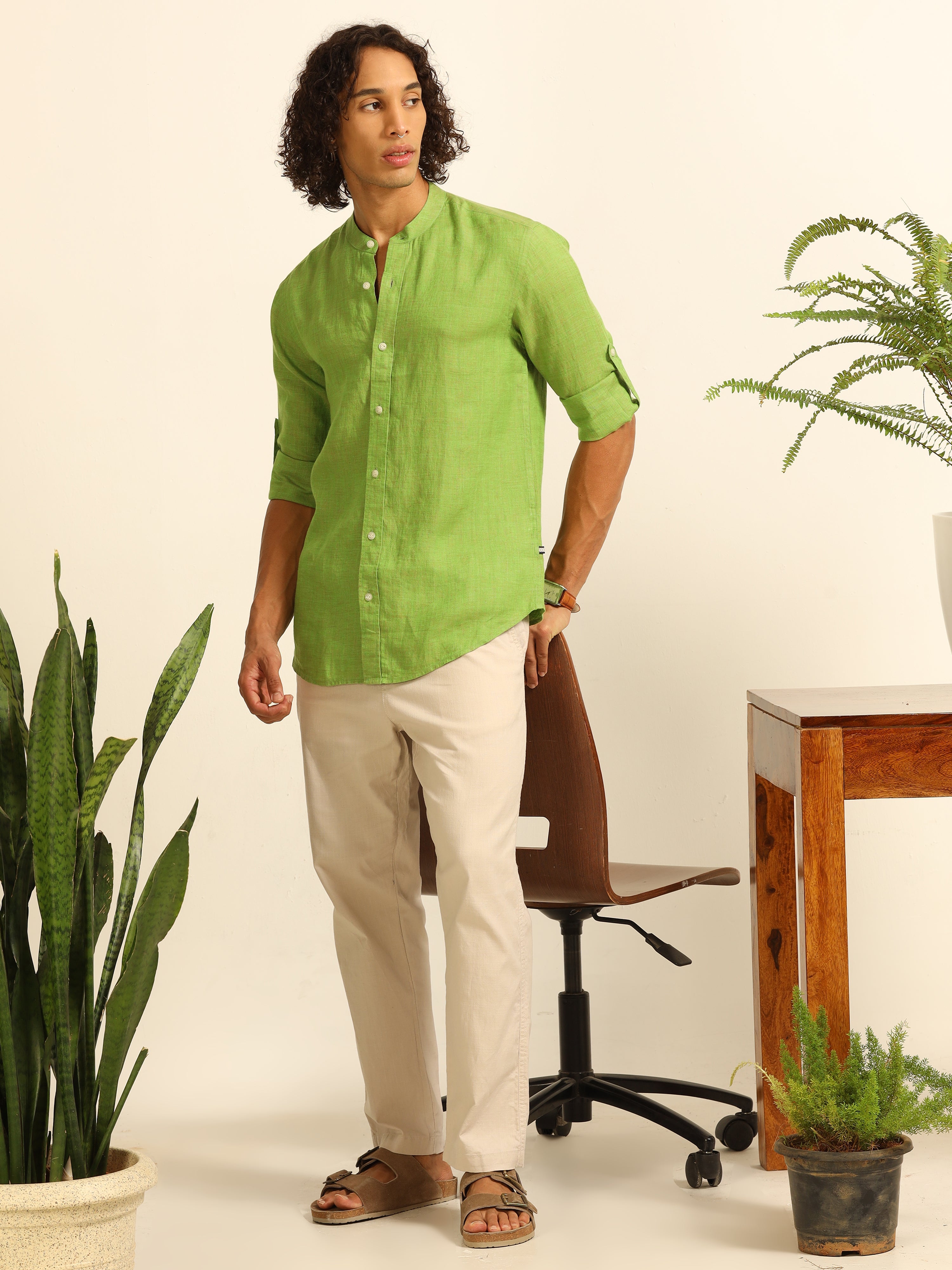 Mossy Calm 100% linen shirt