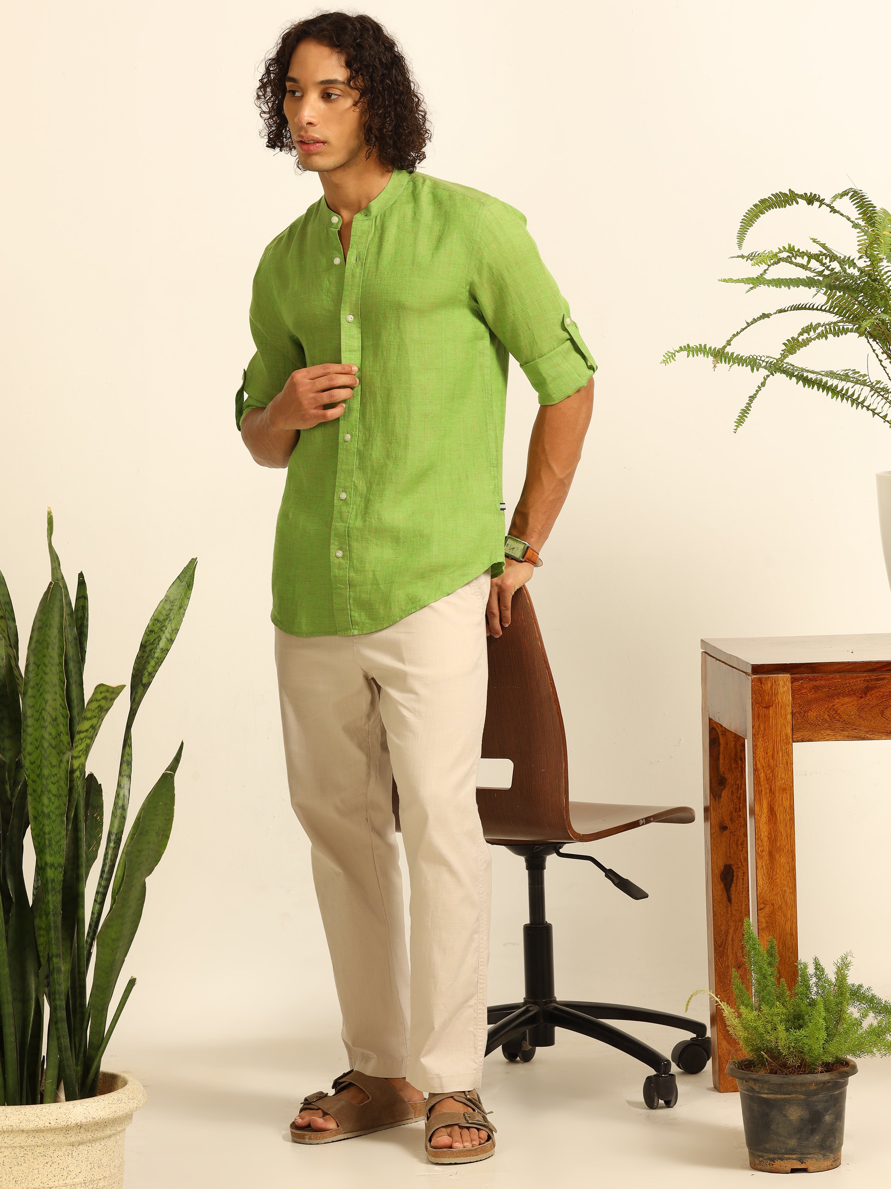 Mossy Calm 100% linen shirt