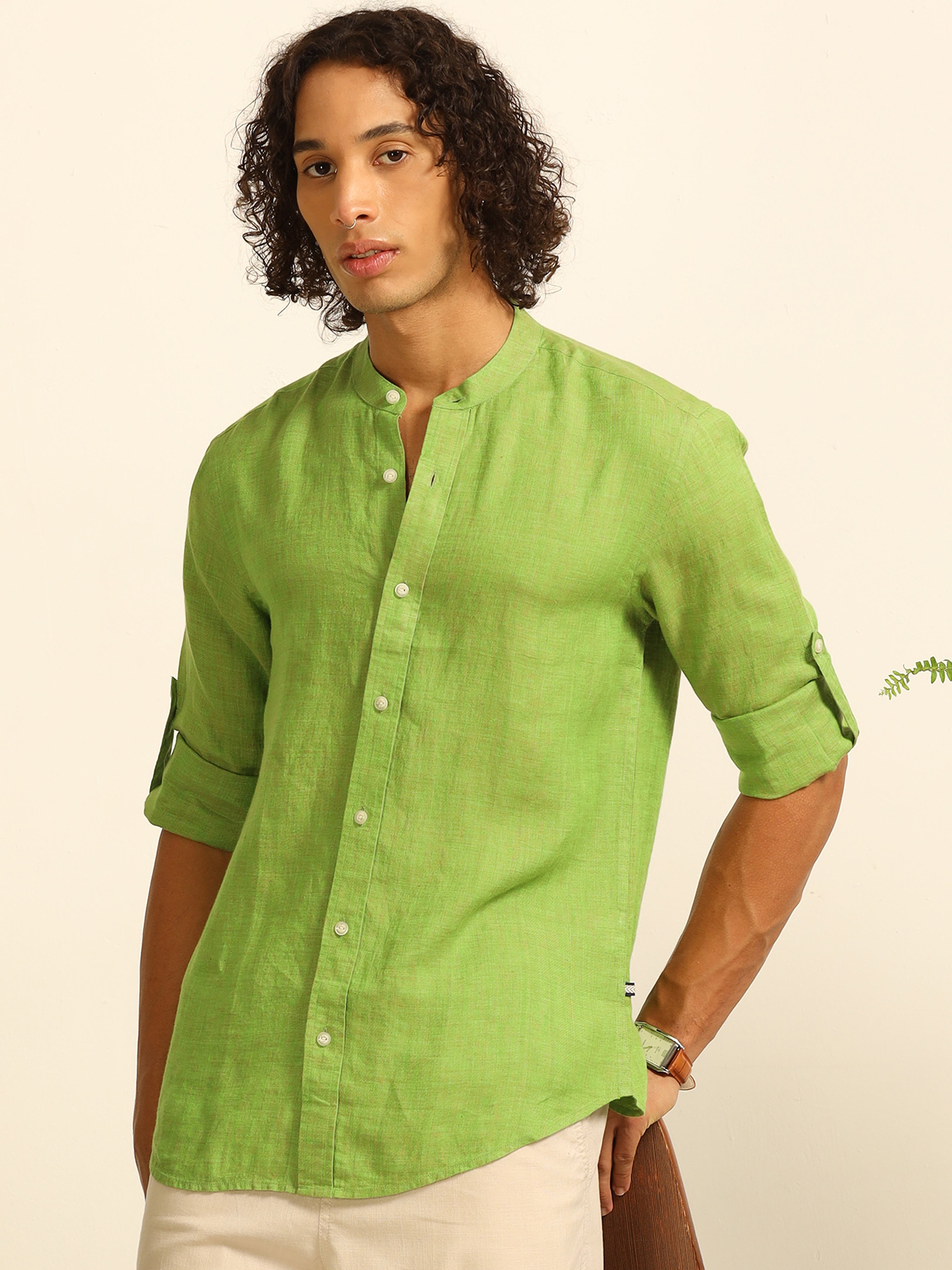 Mossy Calm 100% linen shirt