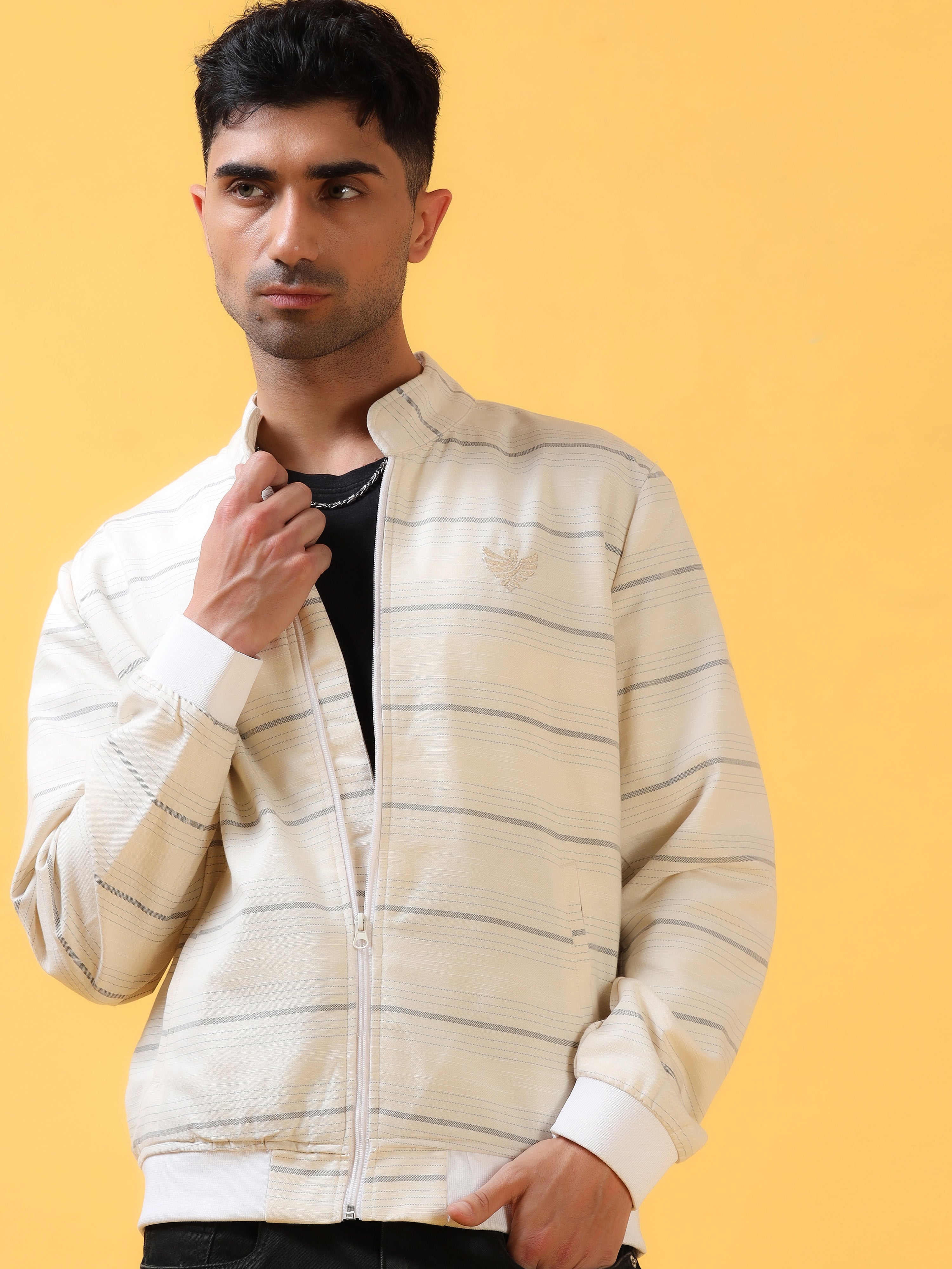 Polar White Striped Bomber Jacket