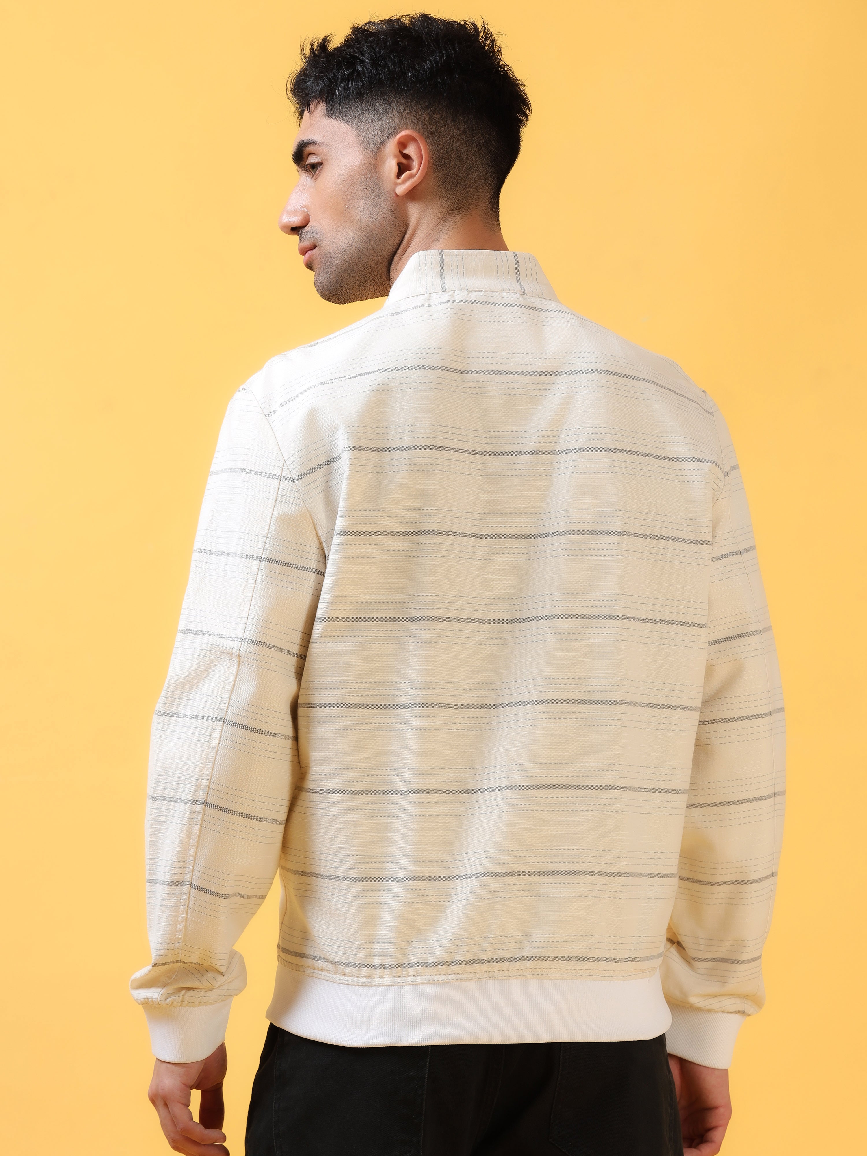 Polar White Striped Bomber Jacket