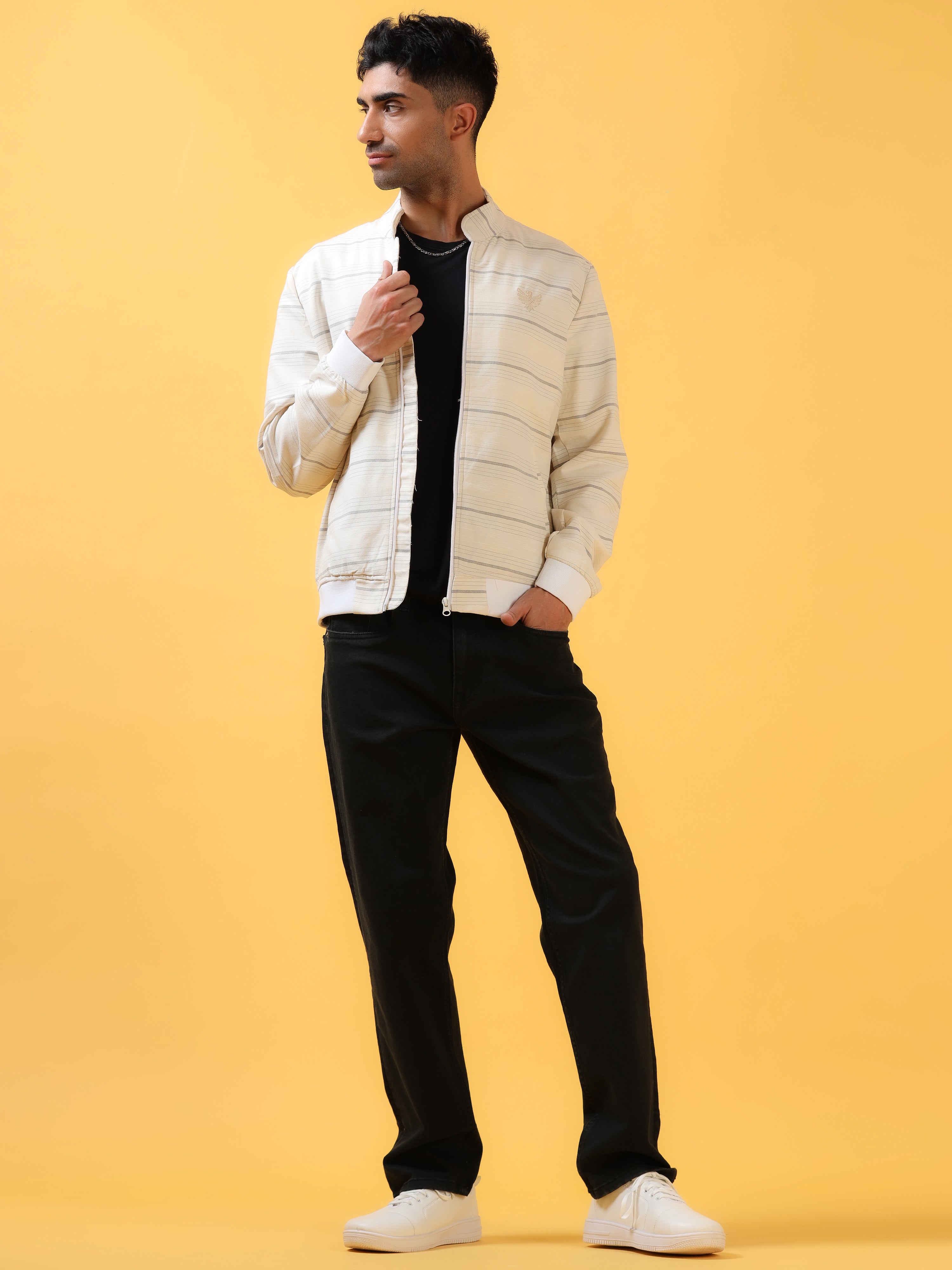 Polar White Striped Bomber Jacket