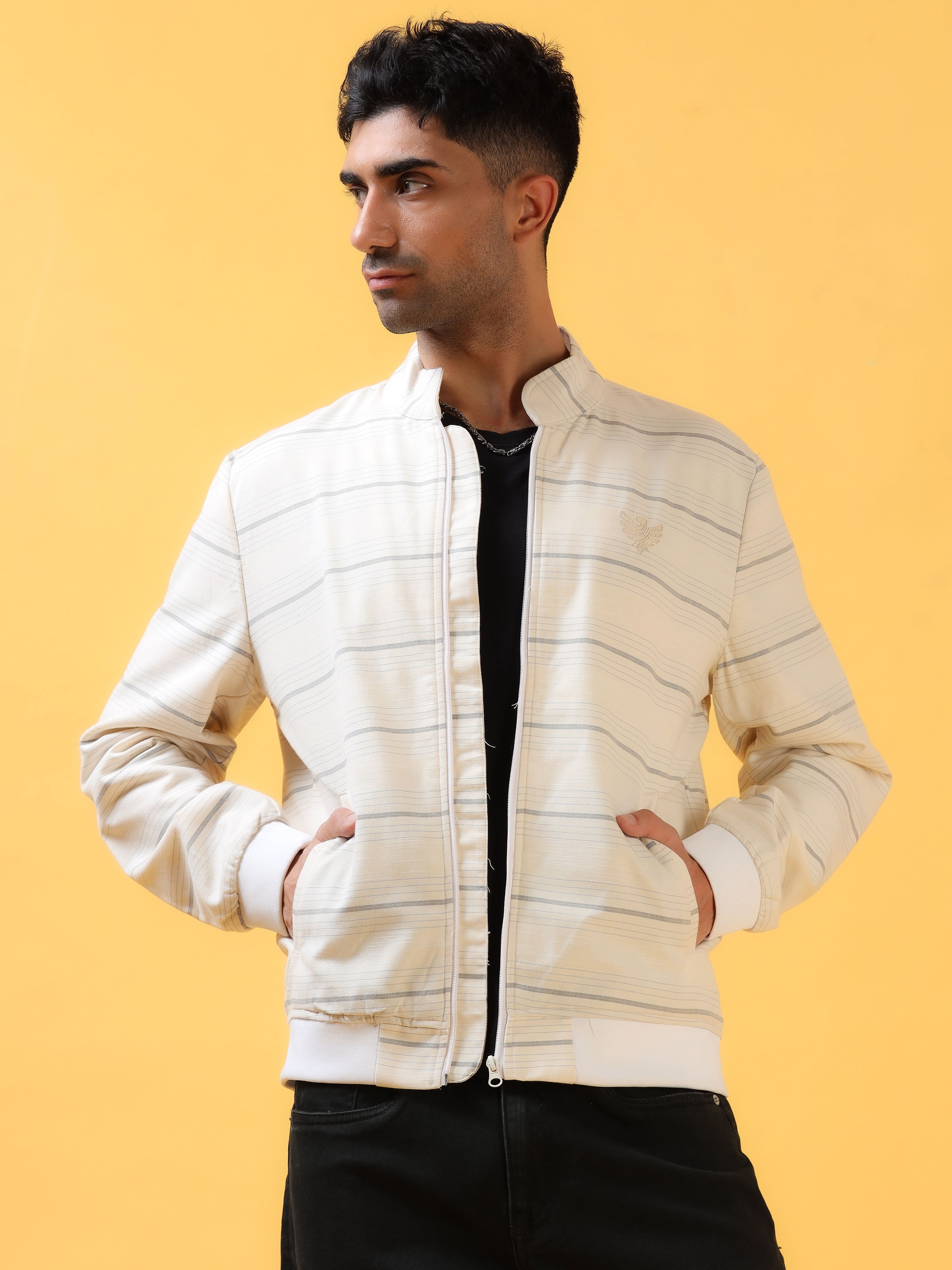 Polar White Striped Bomber Jacket