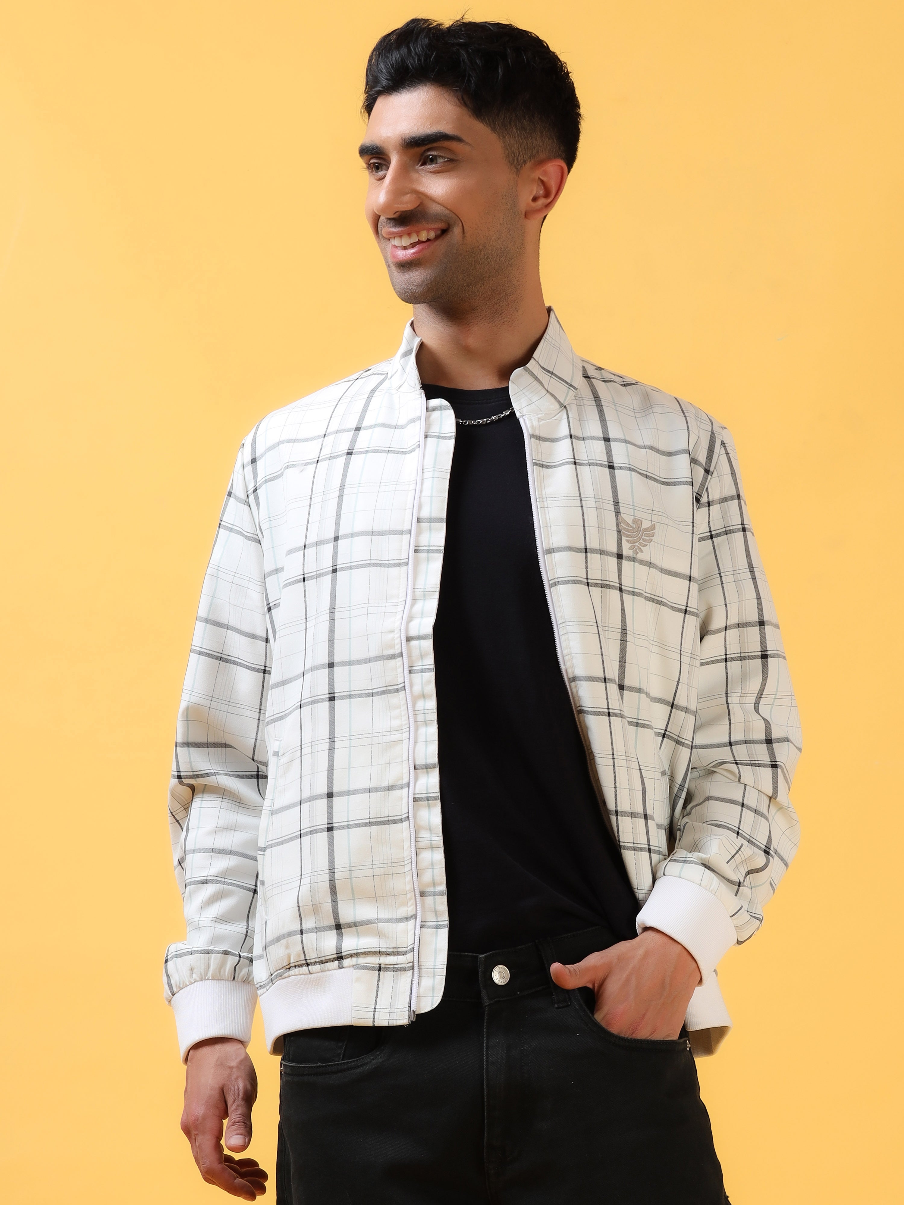 White Plaid  Bomber Jacket