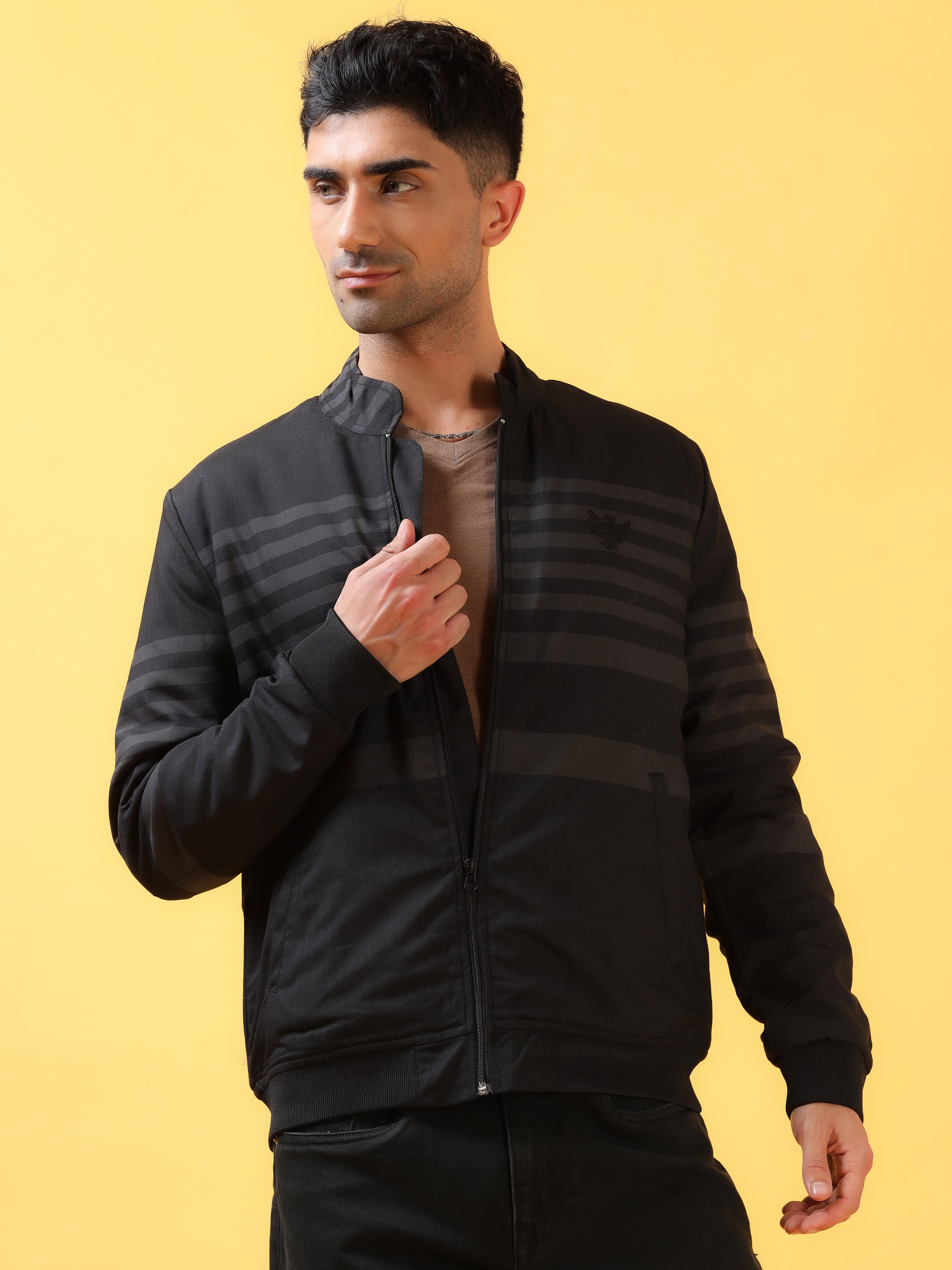 Black Pulse Stripe Bomber