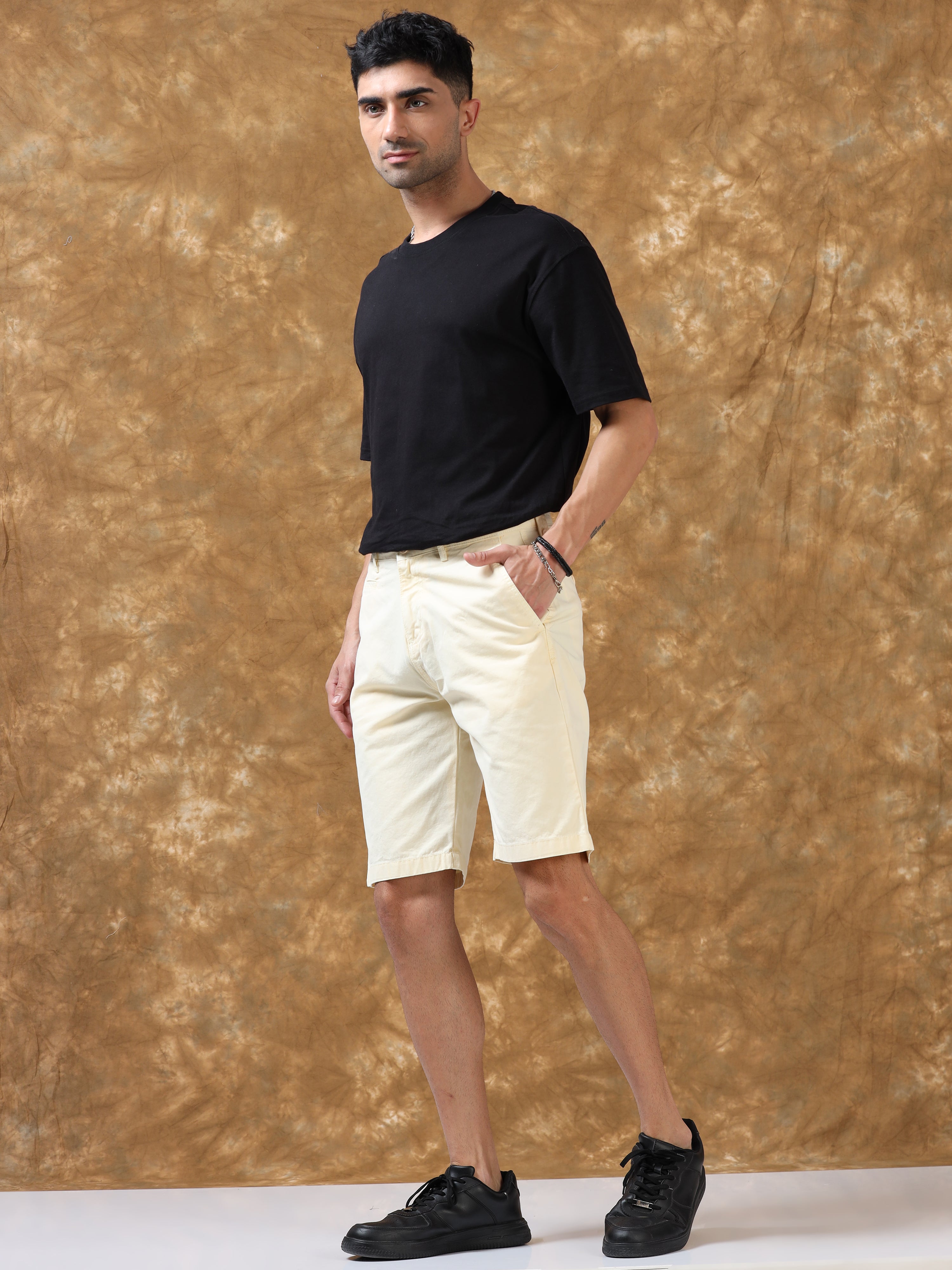 Casual Light Cream Cotton Shorts