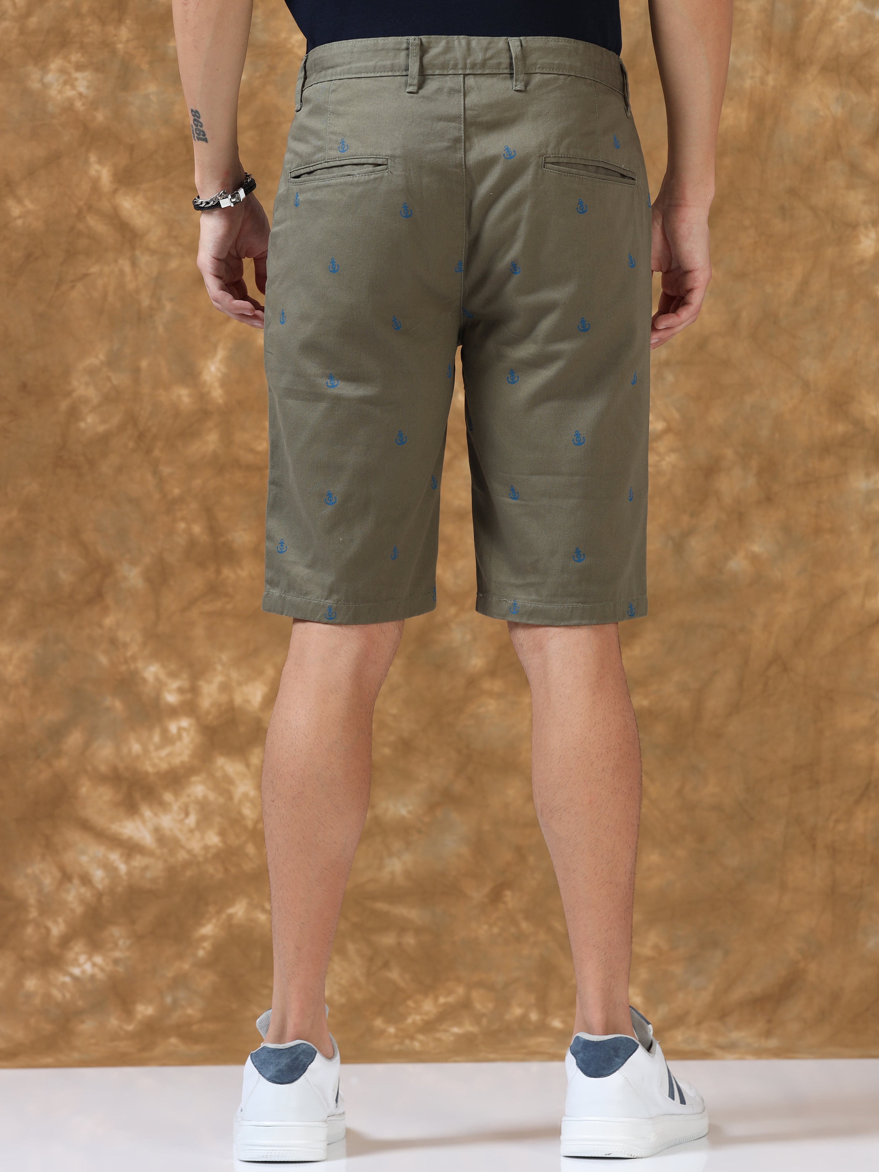 Stylish Olive Anchor Printed Shorts