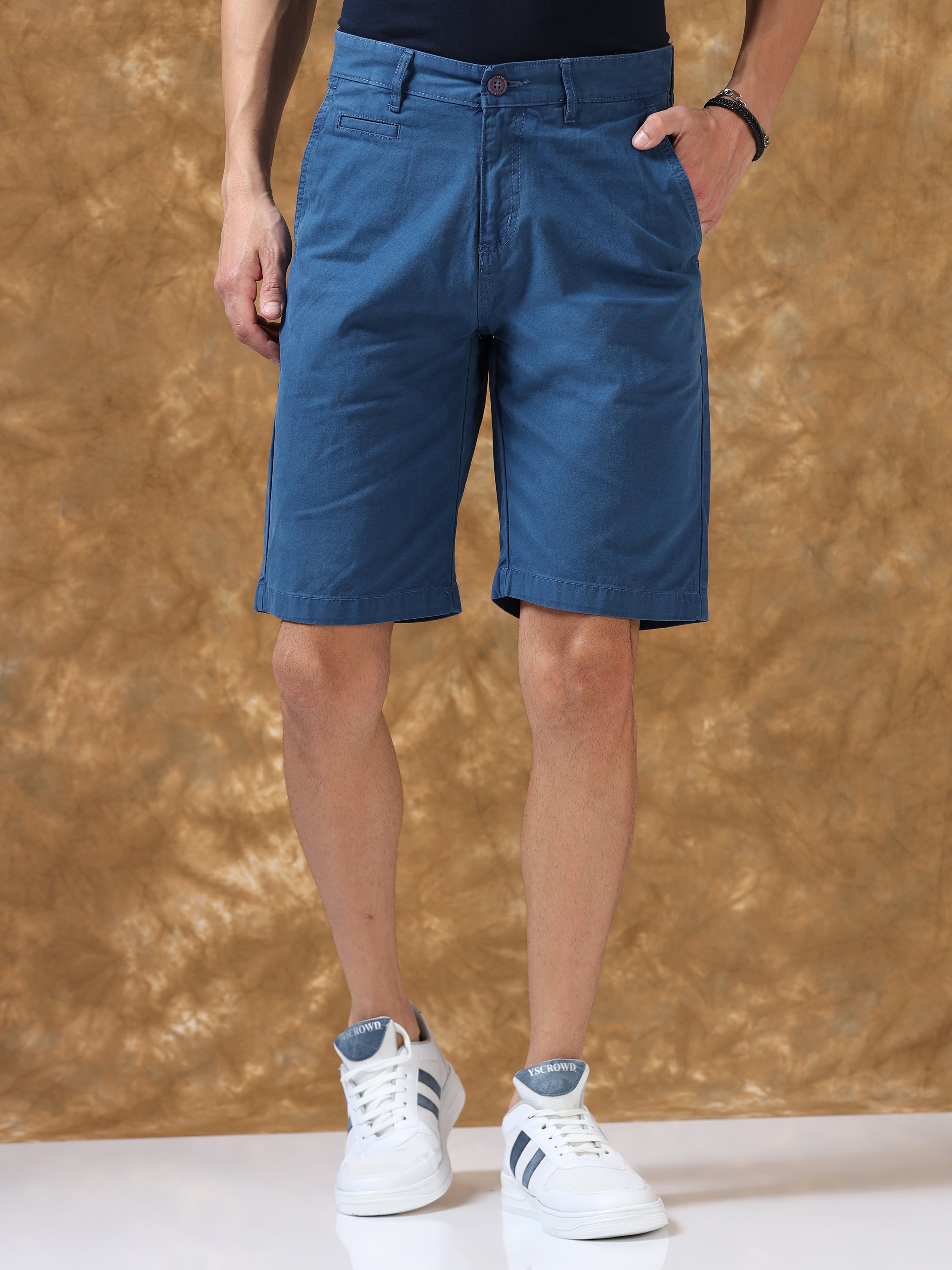 Breezy Medium Blue Cotton Shorts