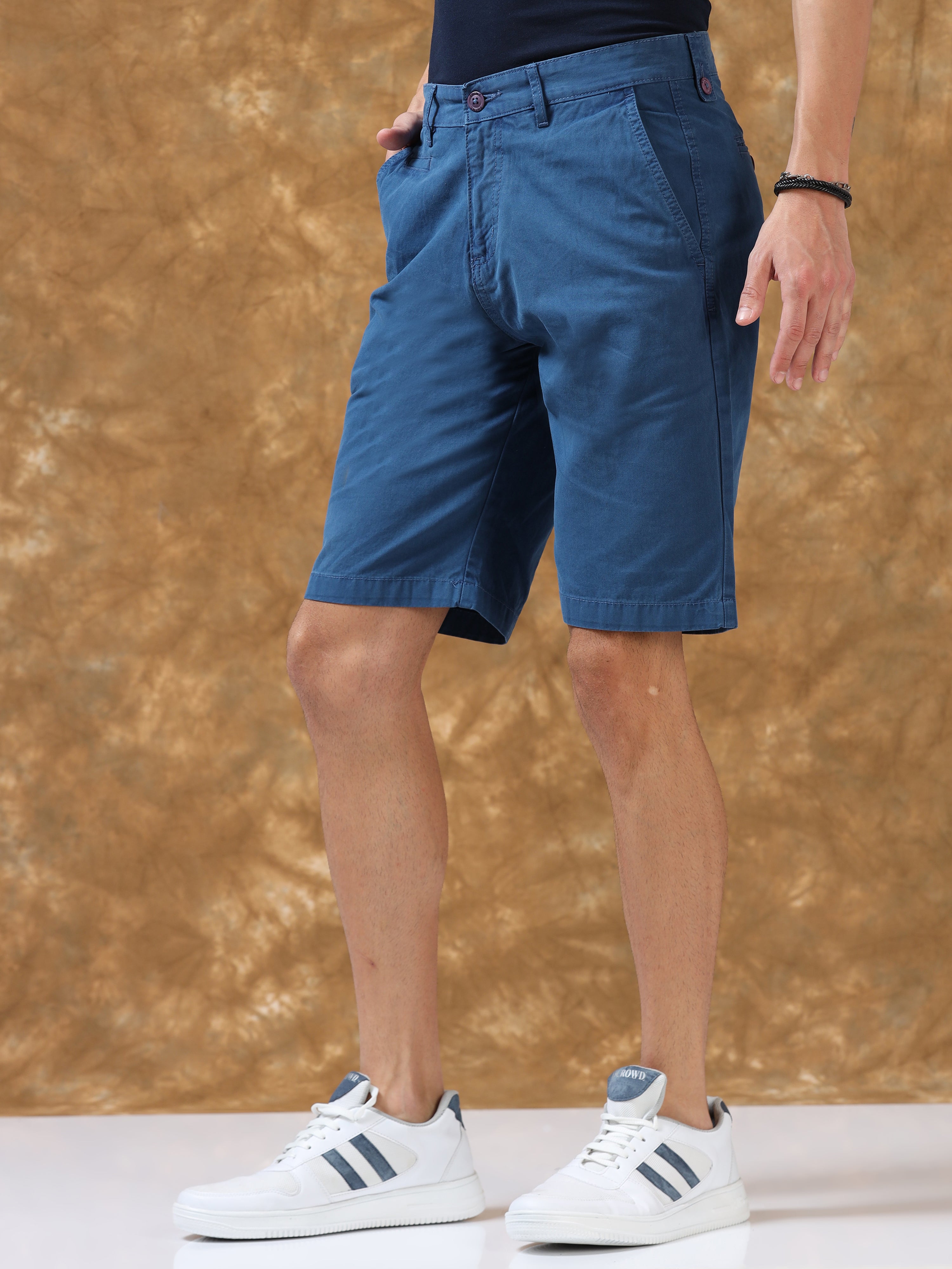 Breezy Medium Blue Cotton Shorts