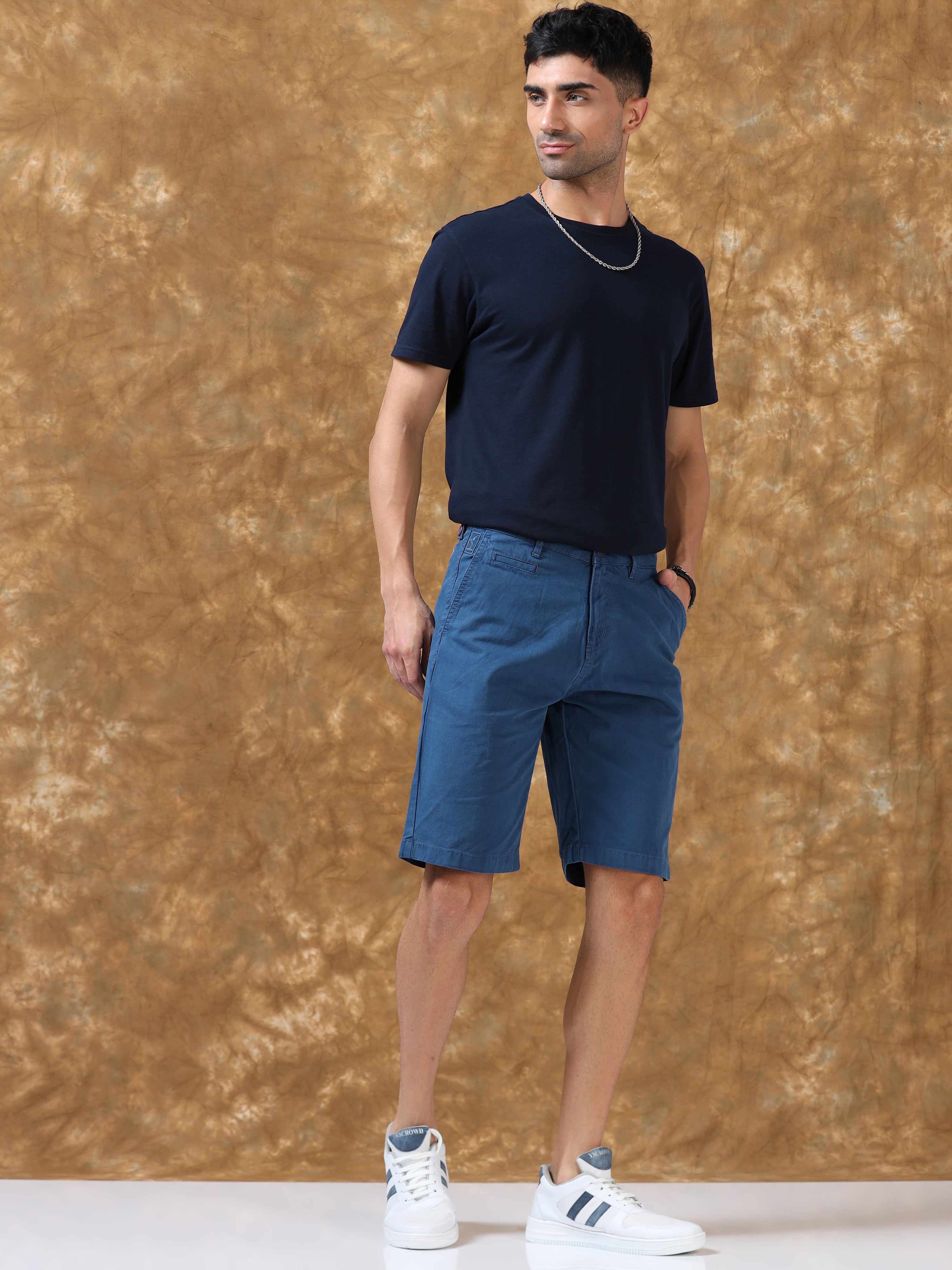 Breezy Medium Blue Cotton Shorts