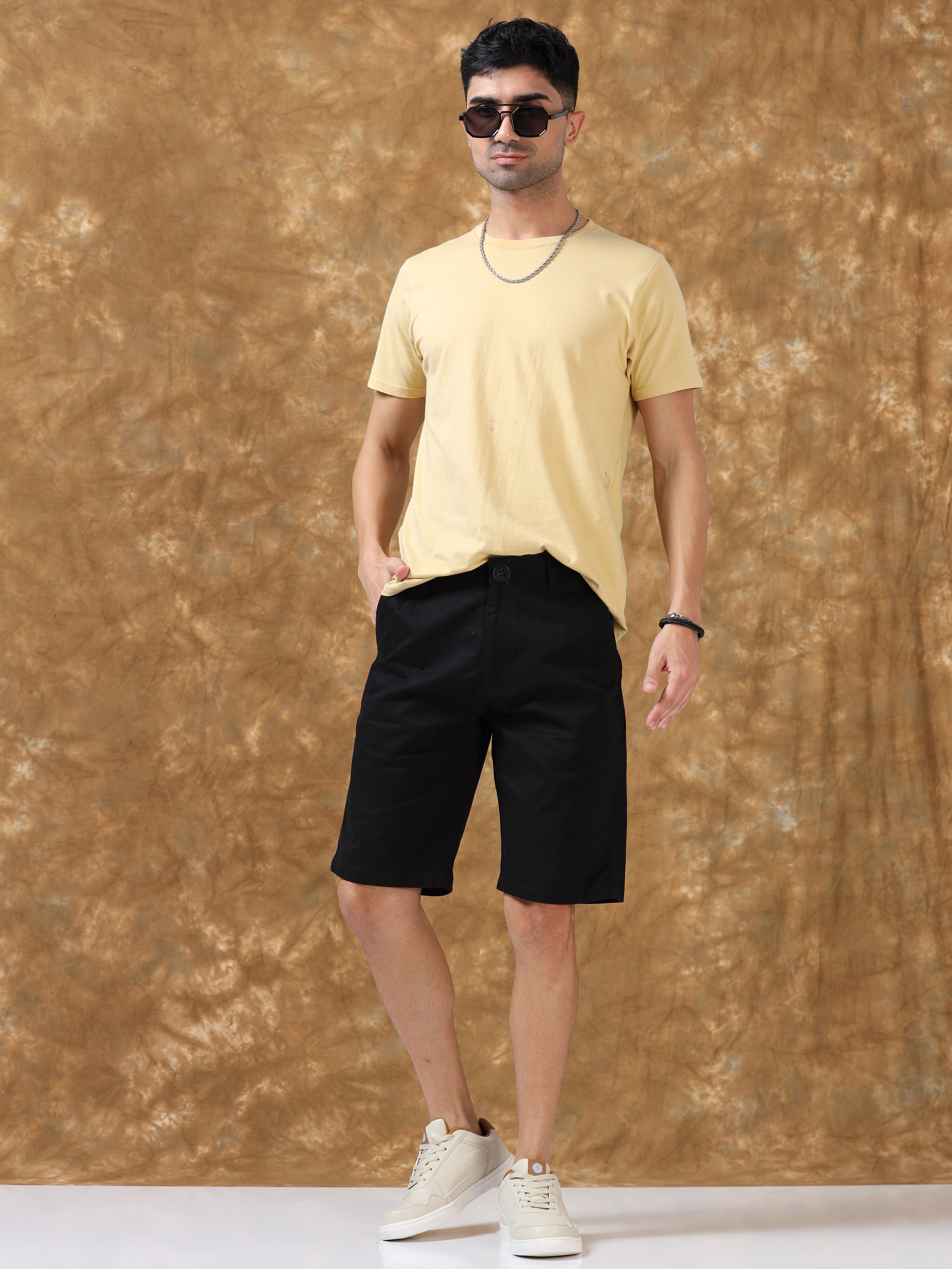 Bold Black Cotton Shorts