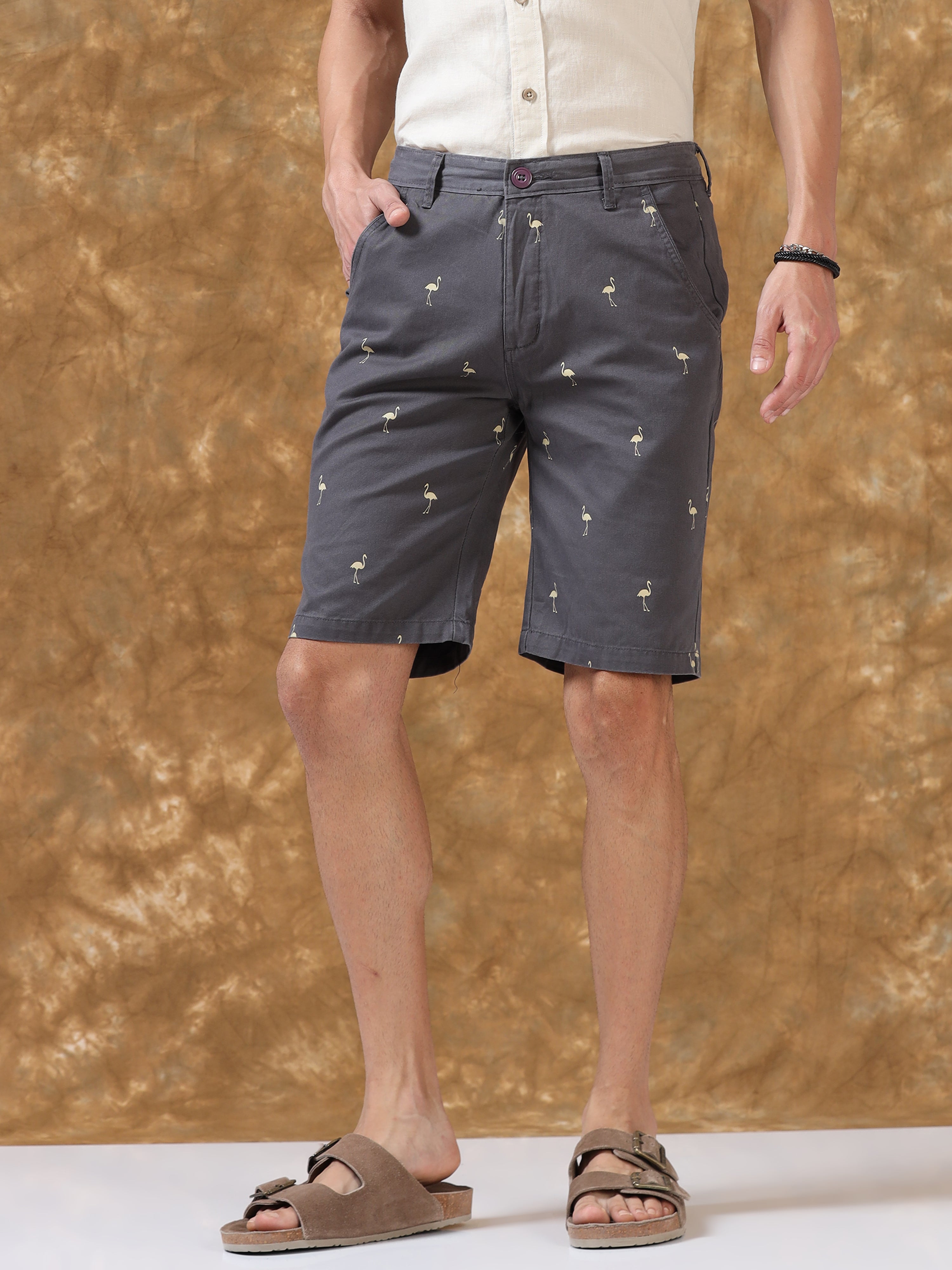 Casual Grey Cotton Shorts